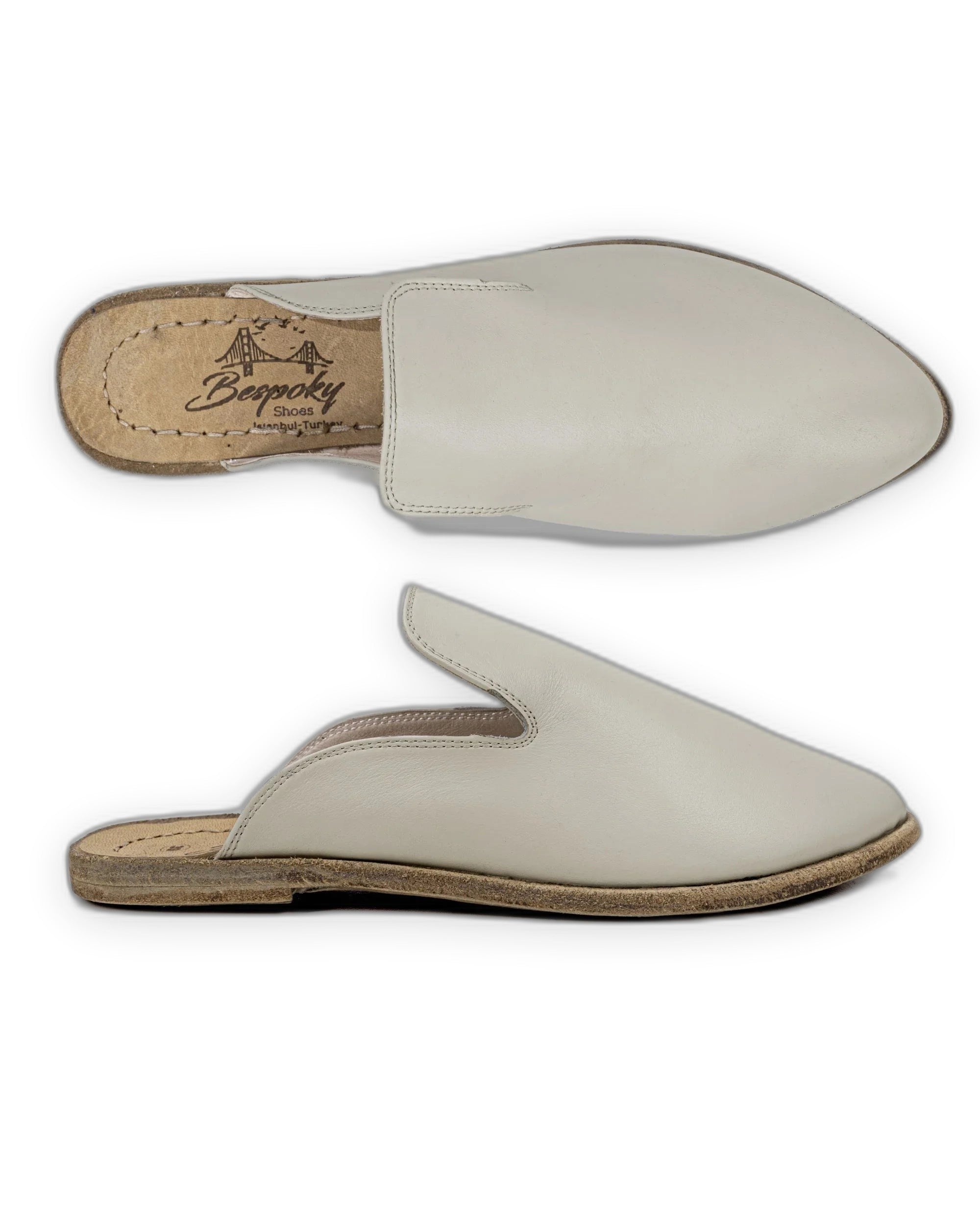 Side view Lucas Beige Pointed Toe Mules - Calf Leather Zero Drop | Bespoky