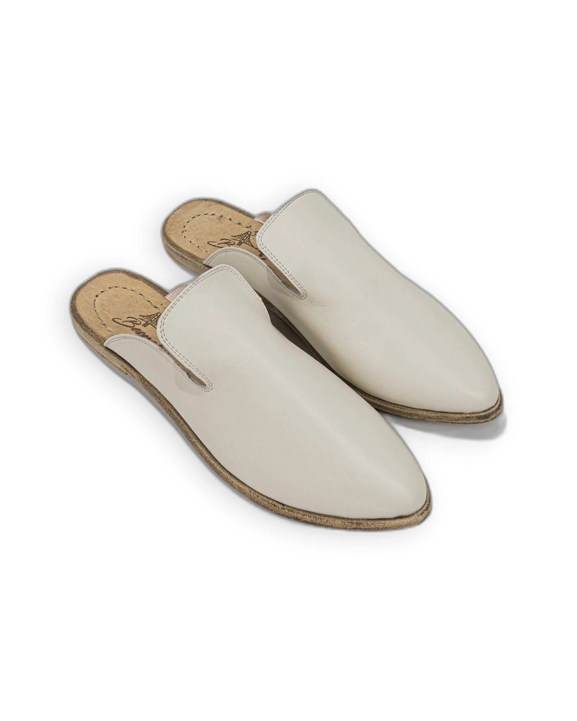 Women's Lucas Beige Pointed Toe Mules - Handcrafted Calf Leather Wide Toe Box | Bespoky
