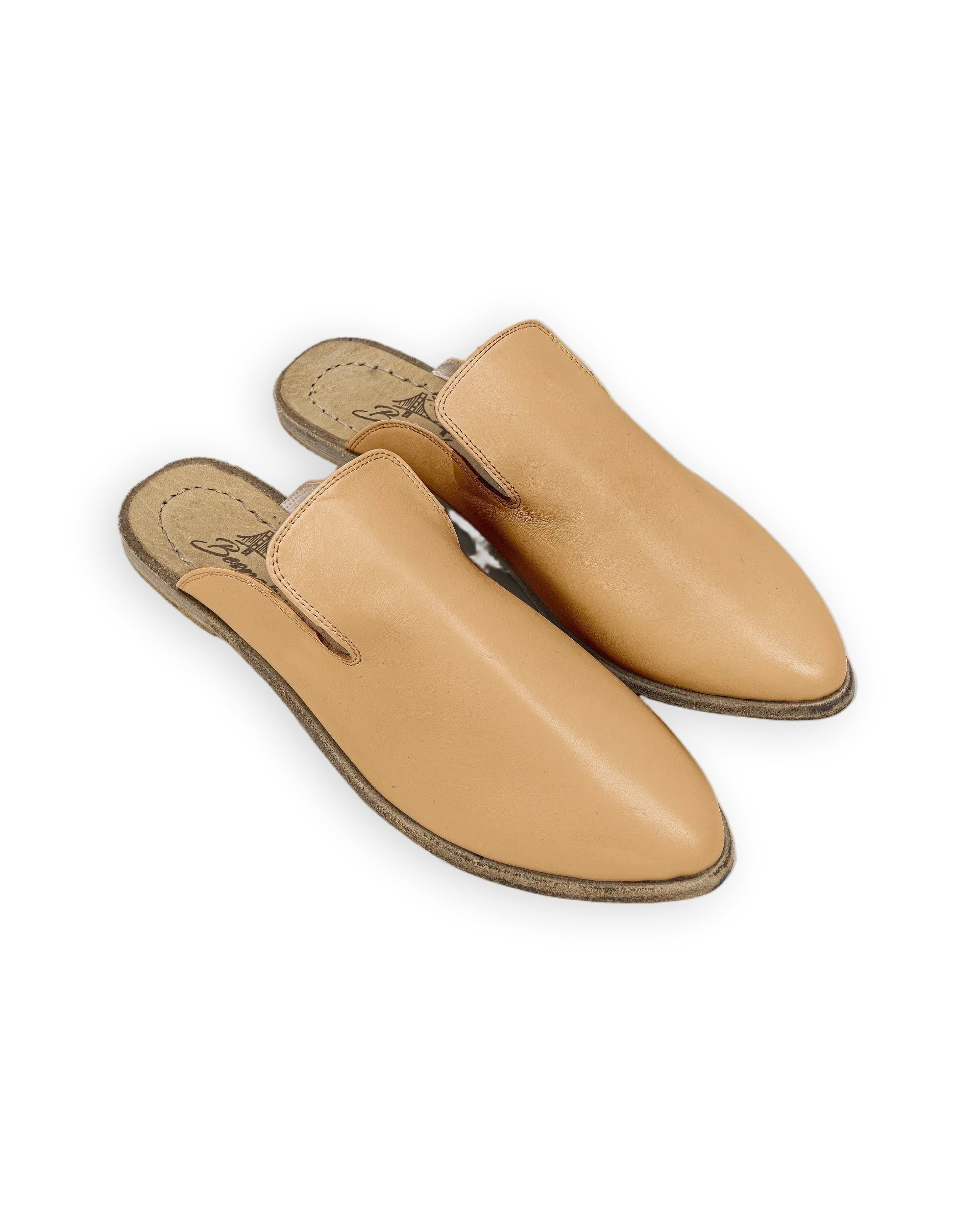 Women's Melon Yellow Pointed Toe Mules - Handcrafted Calf Leather Wide Toe Box | Bespoky