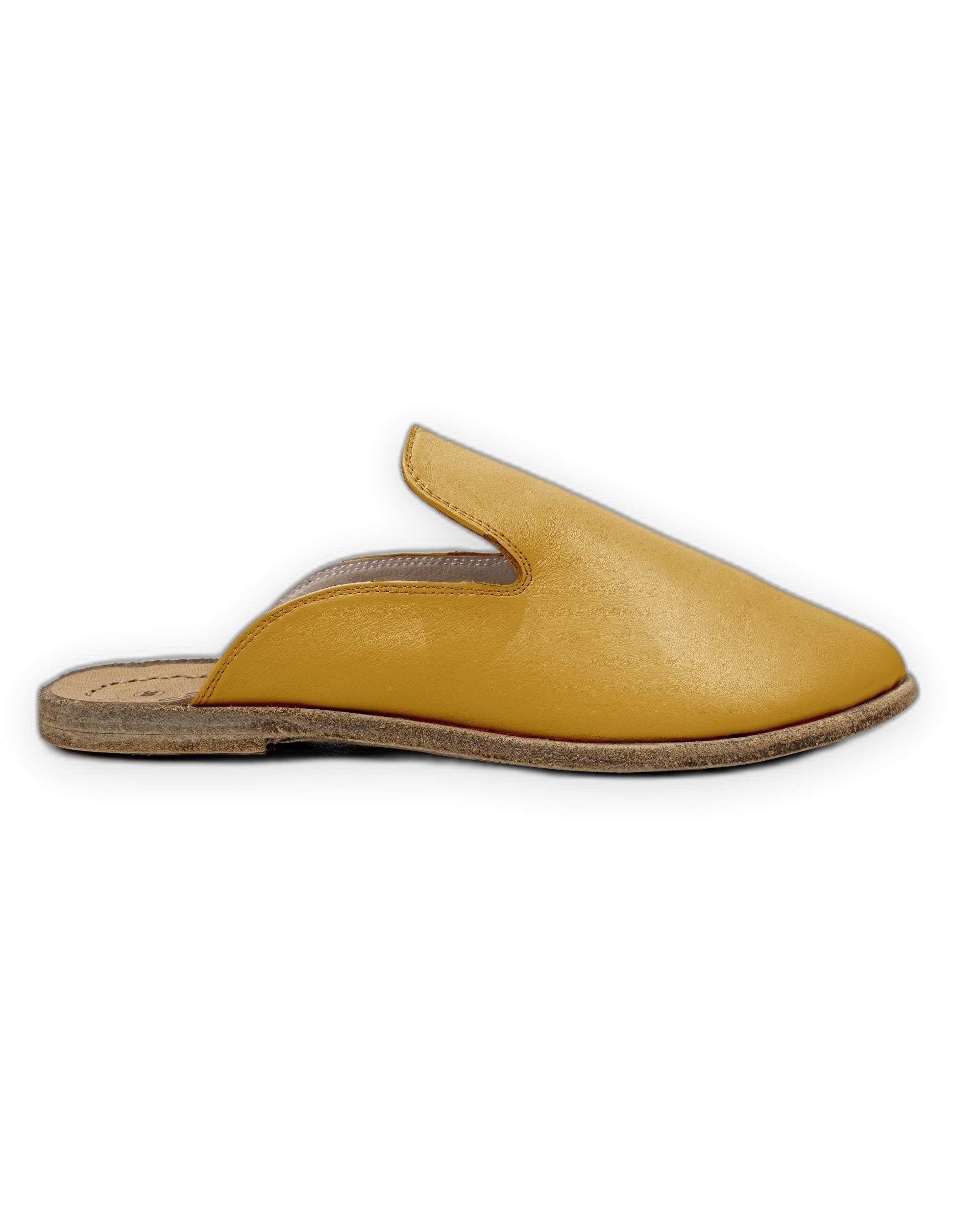 Side view Mustard Pointed Toe Mules - Calf Leather Zero Drop | Bespoky