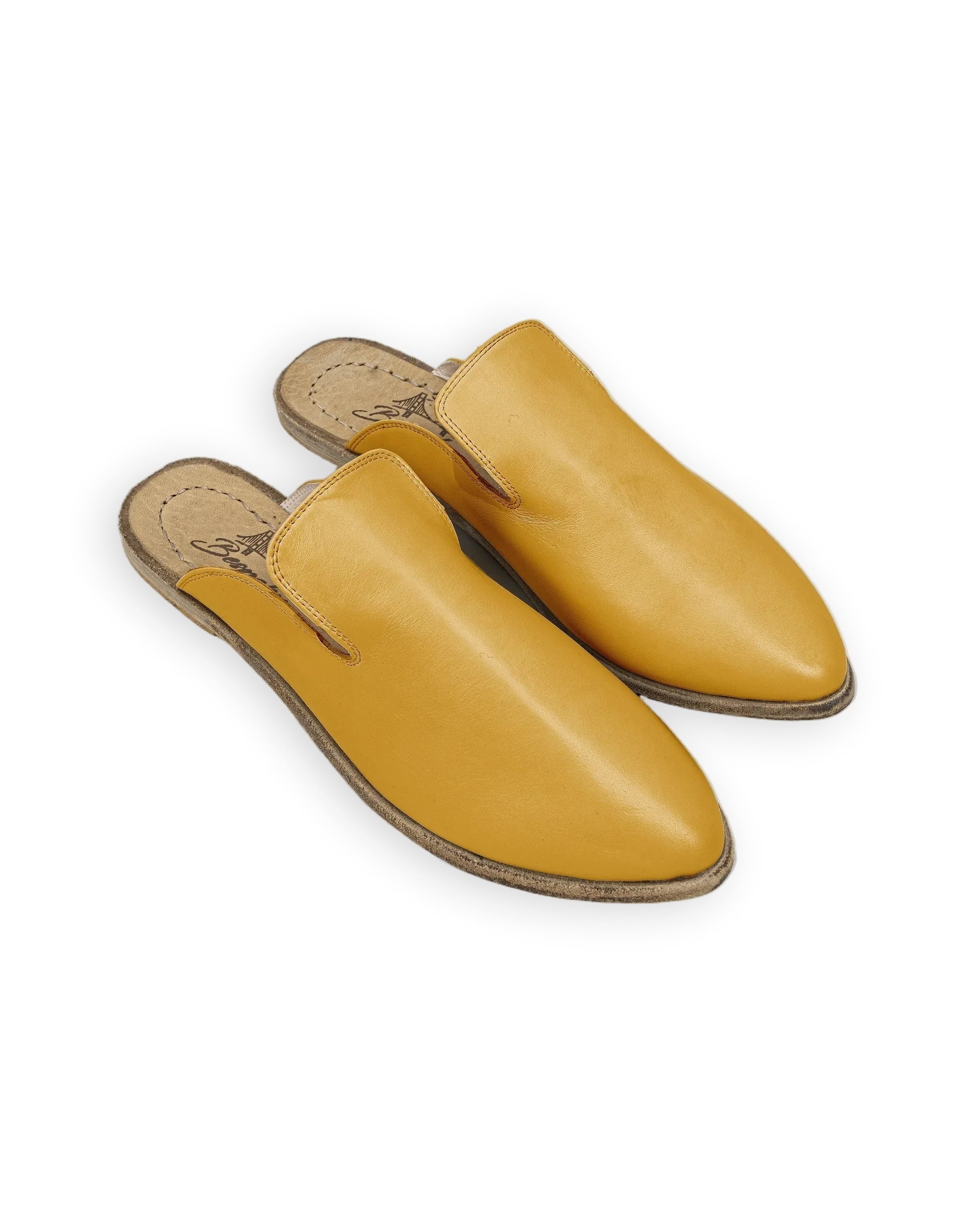 Women's Mustard Pointed Toe Mules - Handcrafted Calf Leather Wide Toe Box | Bespoky
