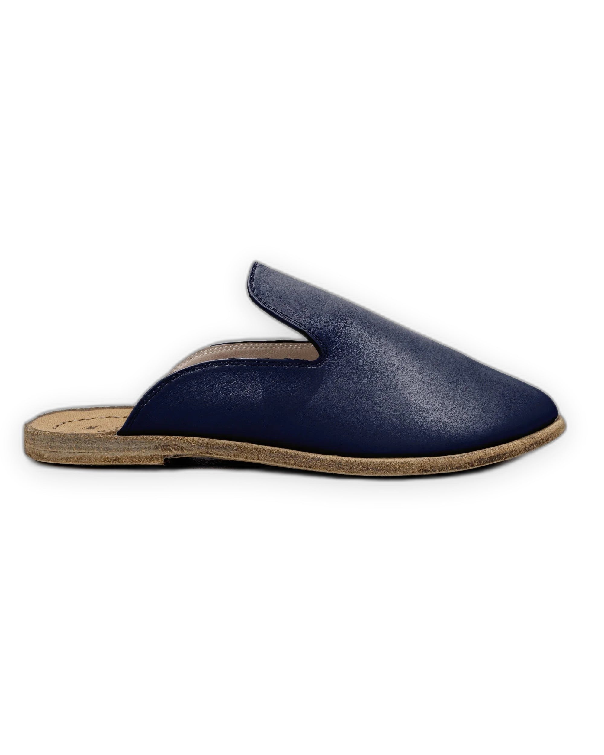 Side view Navy Blue Pointed Toe Mules - Calf Leather Zero Drop | Bespoky
