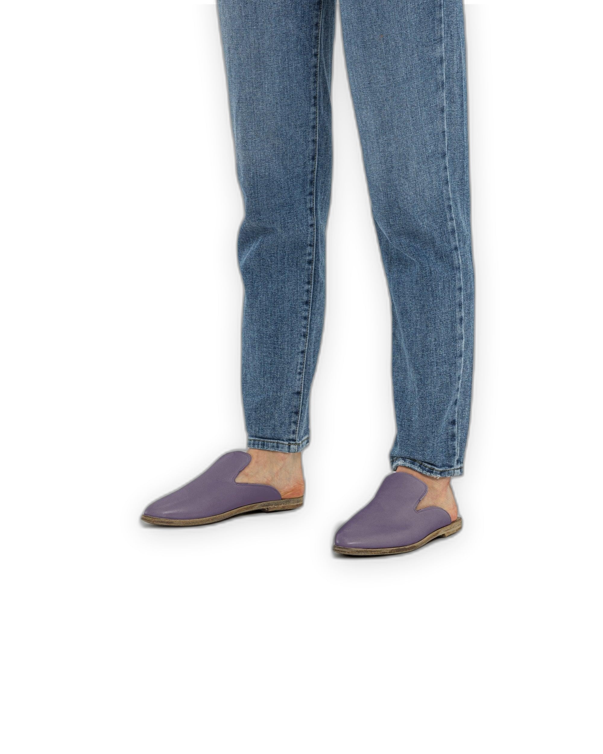 Side view Purple Pointed Toe Mules - Calf Leather Zero Drop | Bespoky