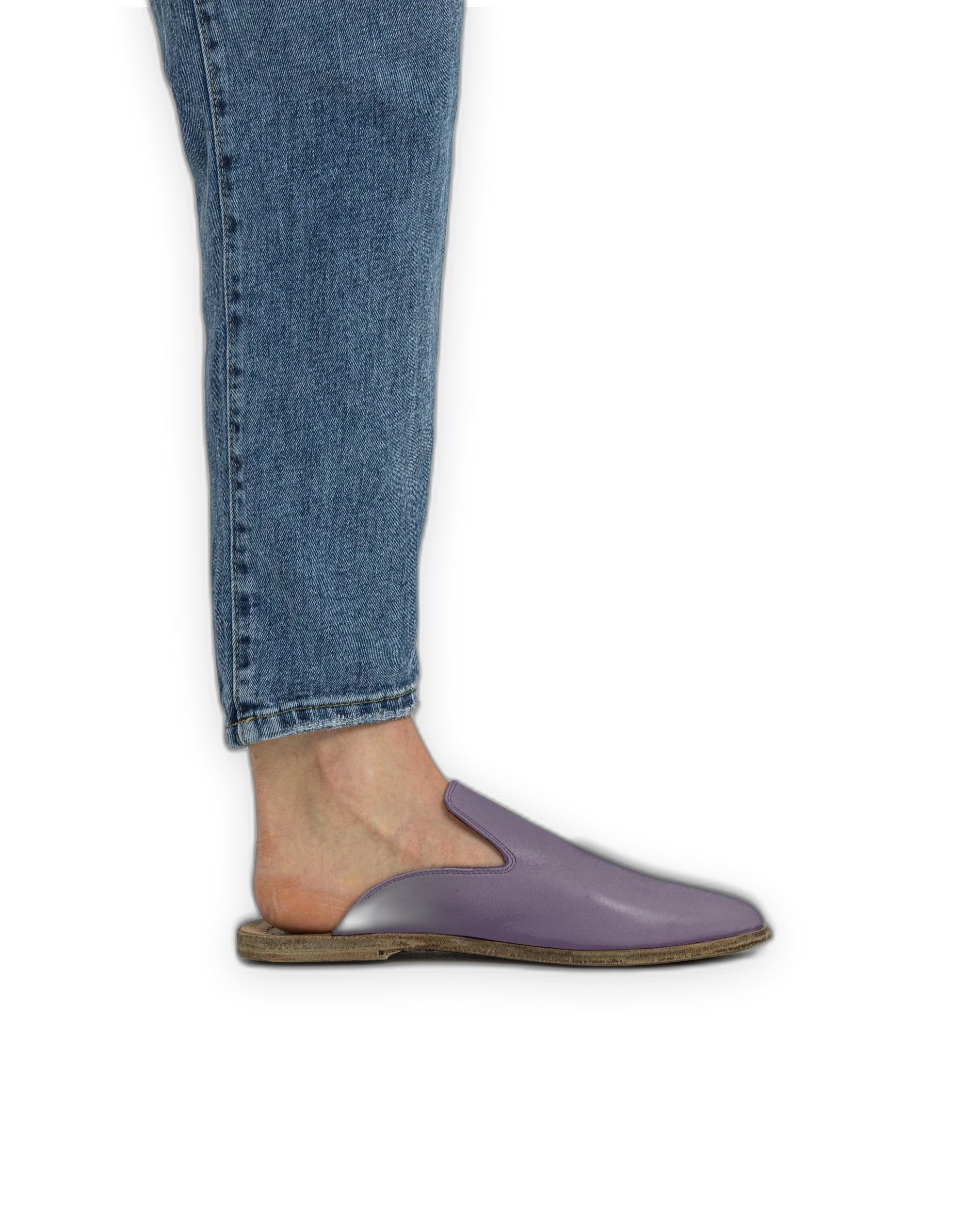 Detail Purple Pointed Toe Mules - Handcrafted Calf Leather Turkey | Bespoky