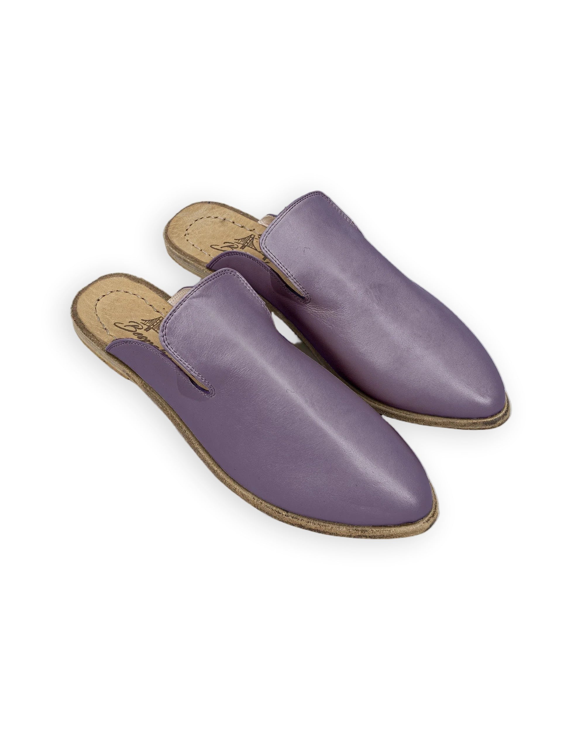 Women's Purple Pointed Toe Mules - Handcrafted Calf Leather Wide Toe Box | Bespoky
