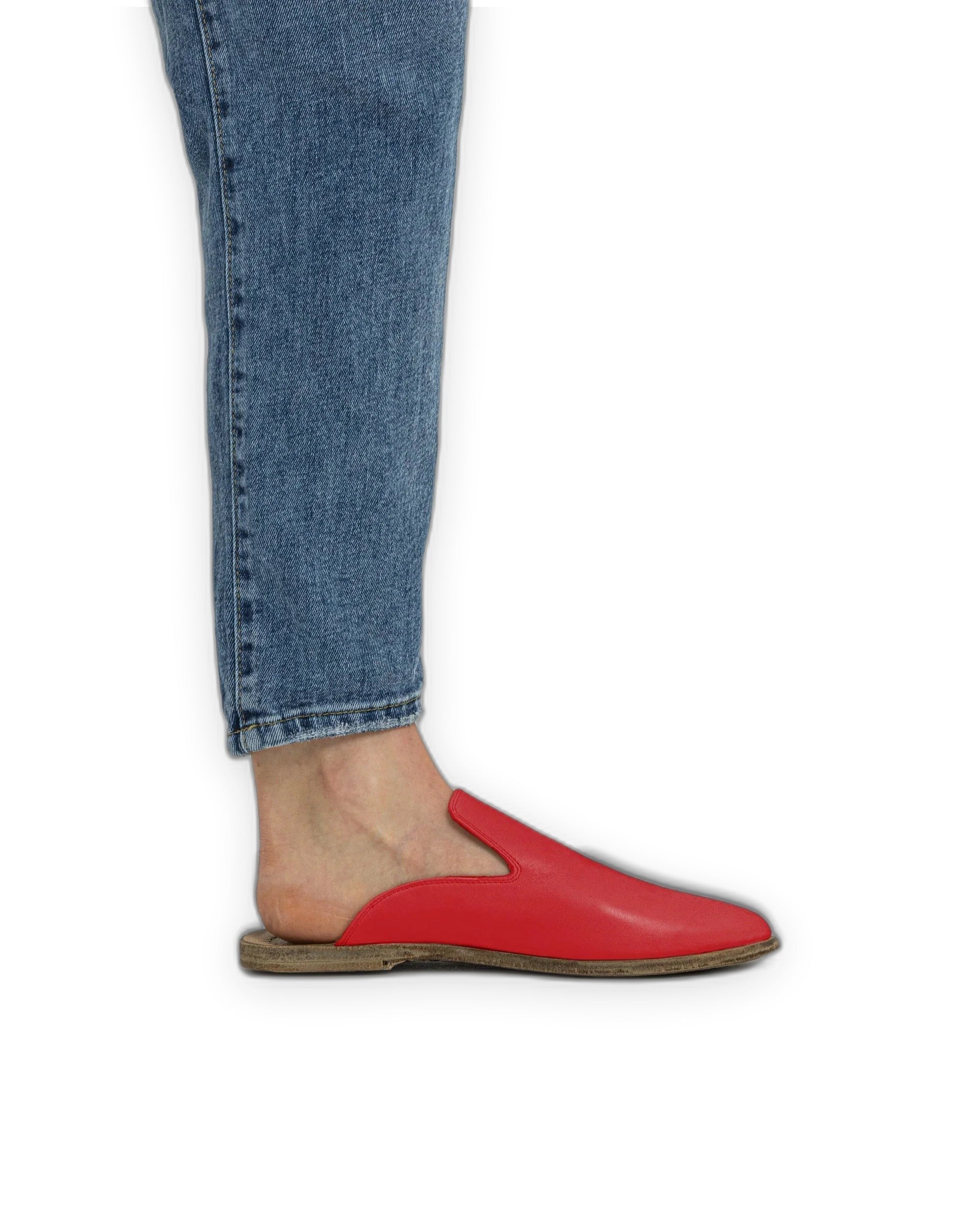 Pair Red Pointed Toe Mules - Barefoot Wide Toe Calf Leather | Bespoky