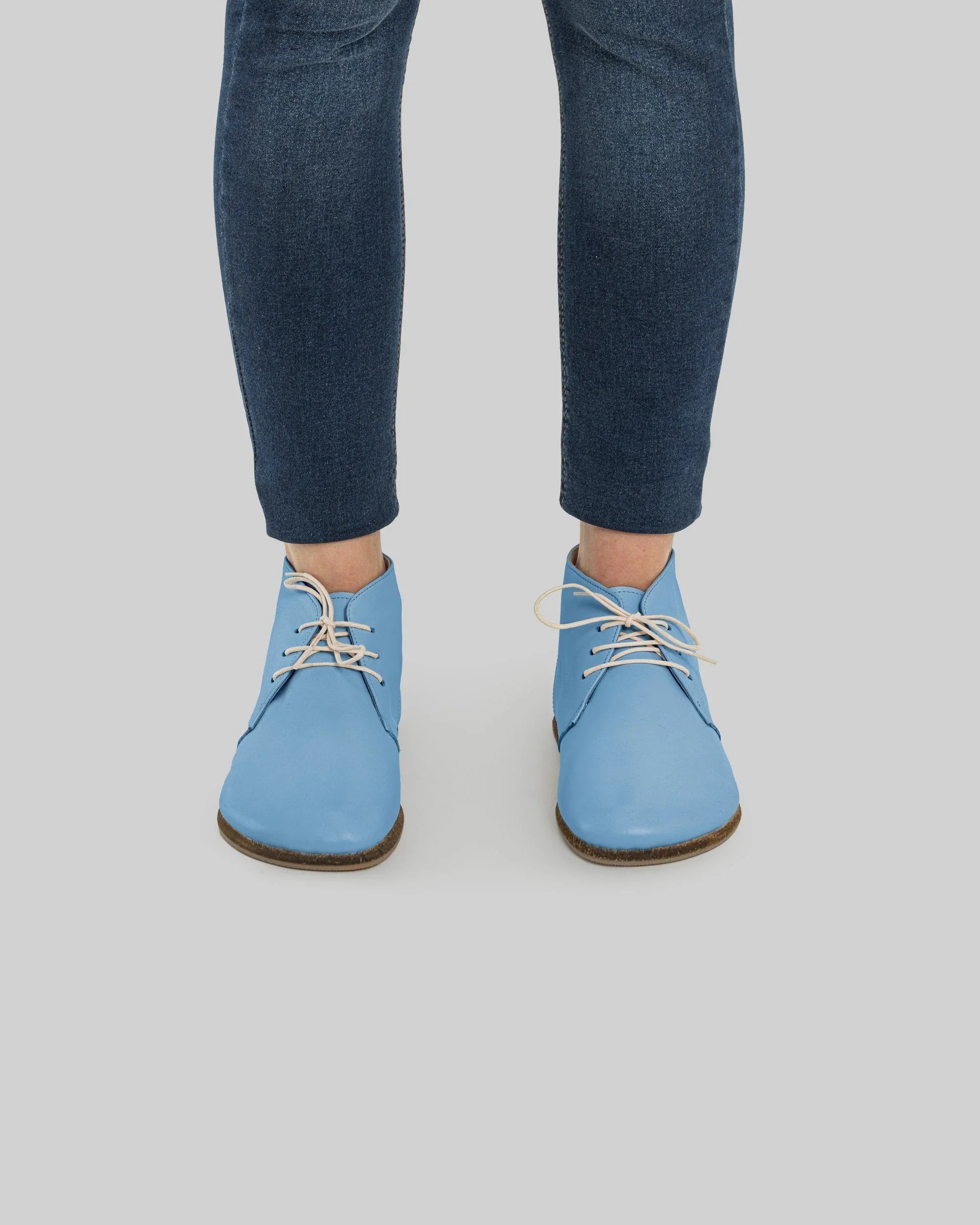 Pair Baby Blue Ankle Boots - Barefoot Wide Toe Calf Leather | Bespoky