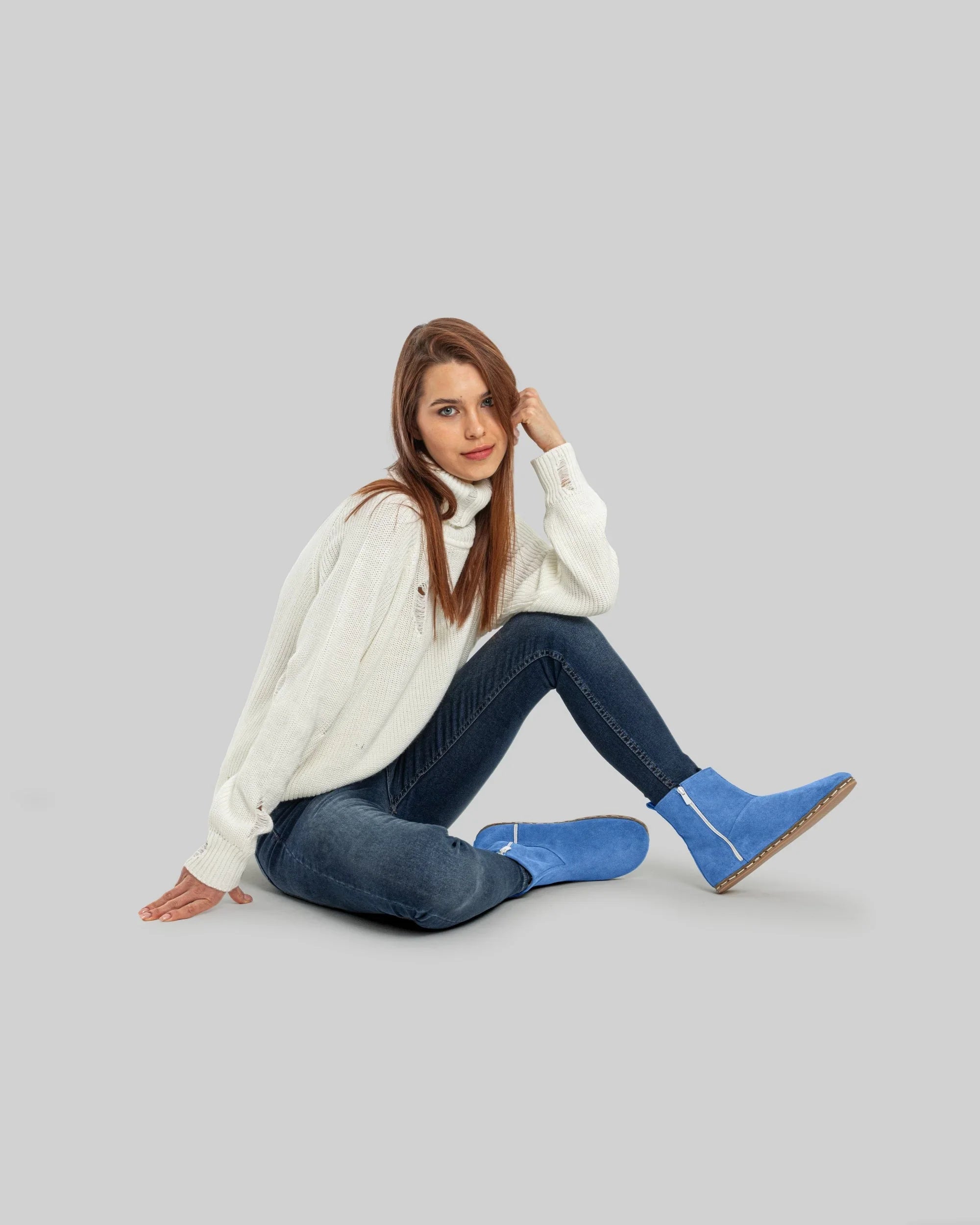 Pair Blue Suede Chelsea Boots - Barefoot Wide Toe Calf Leather | Bespoky