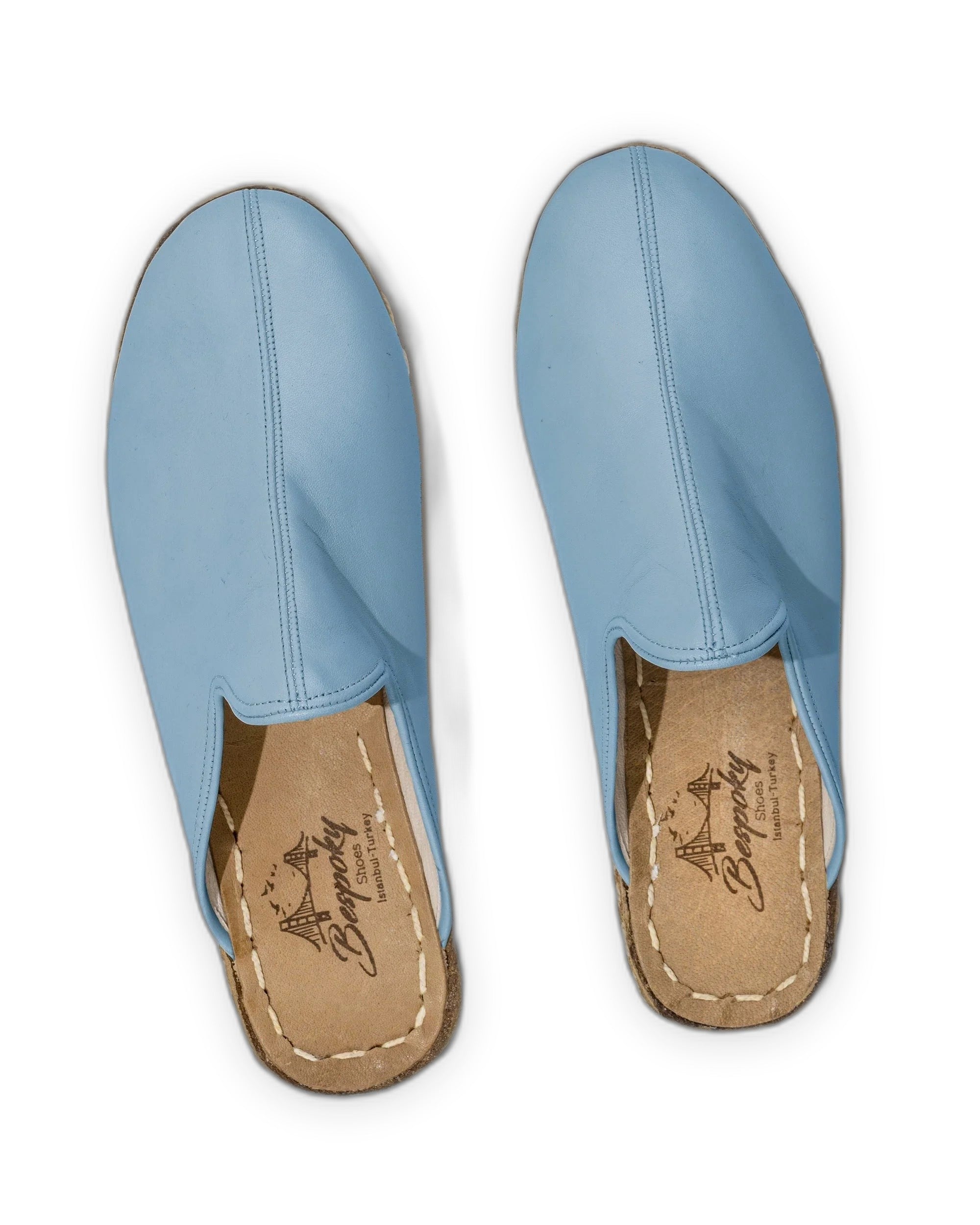 Side view Baby Blue Slippers - Calf Leather Zero Drop | Bespoky