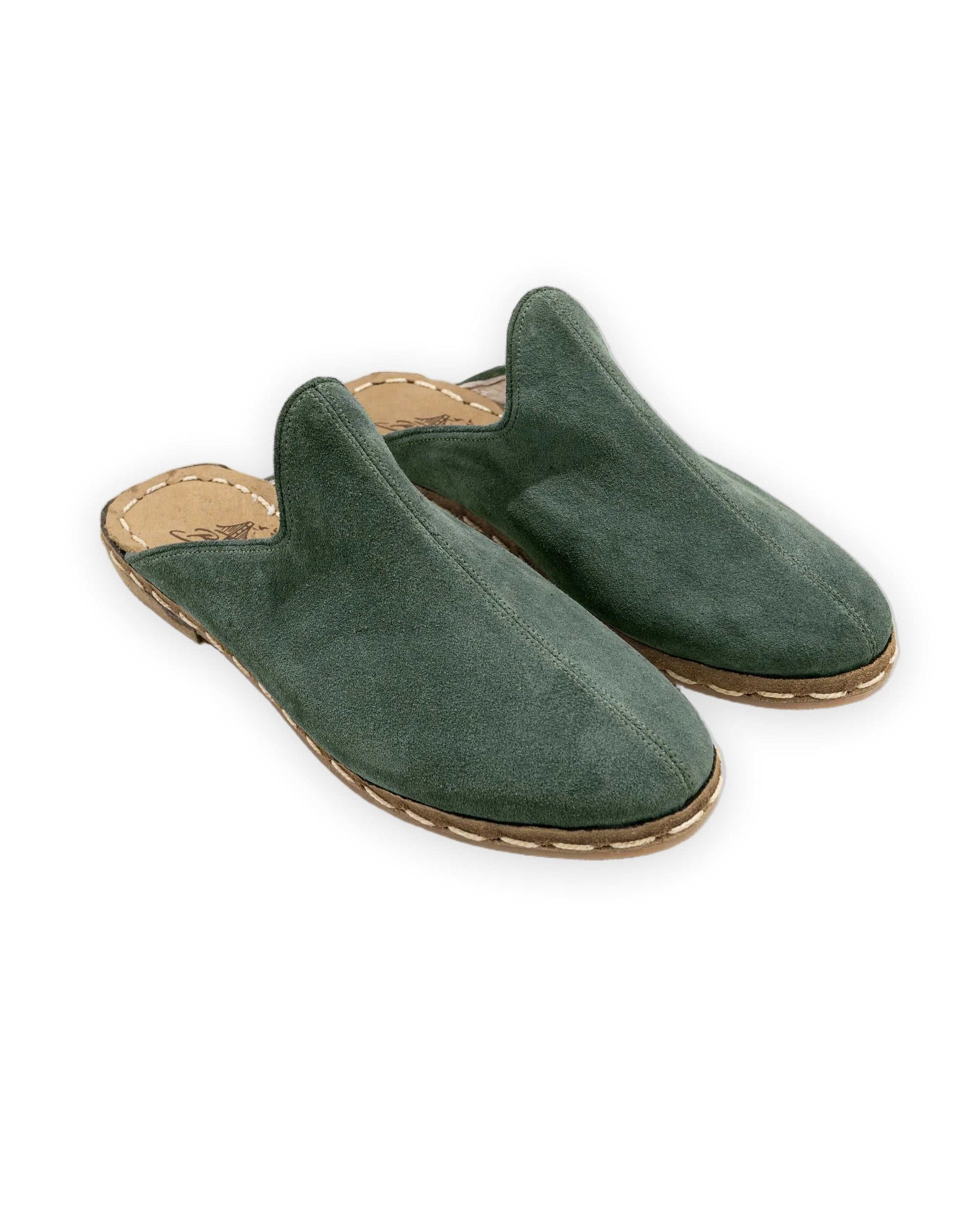 Men's Green Suede Slippers - Handcrafted Calf Leather Wide Toe Box | Bespoky