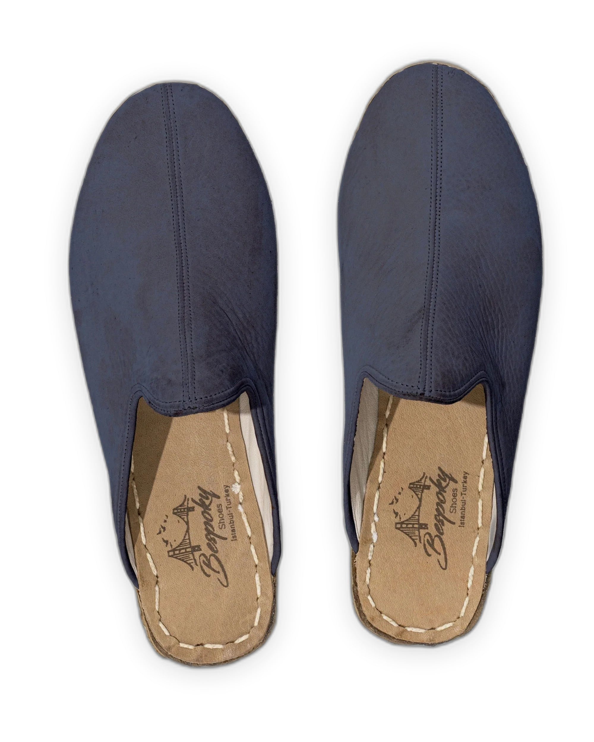 Side view Navy Blue Nubuck Slippers - Calf Leather Zero Drop | Bespoky