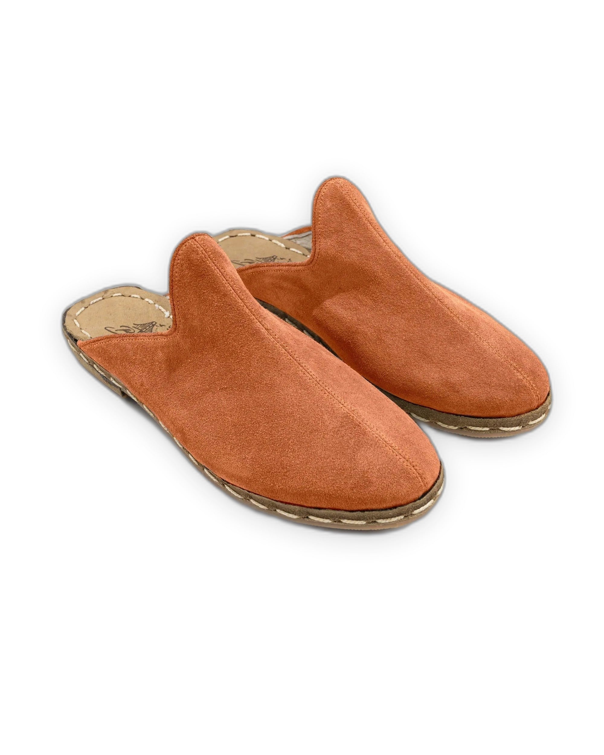 Men's Orange Suede Slippers - Handcrafted Calf Leather Wide Toe Box | Bespoky