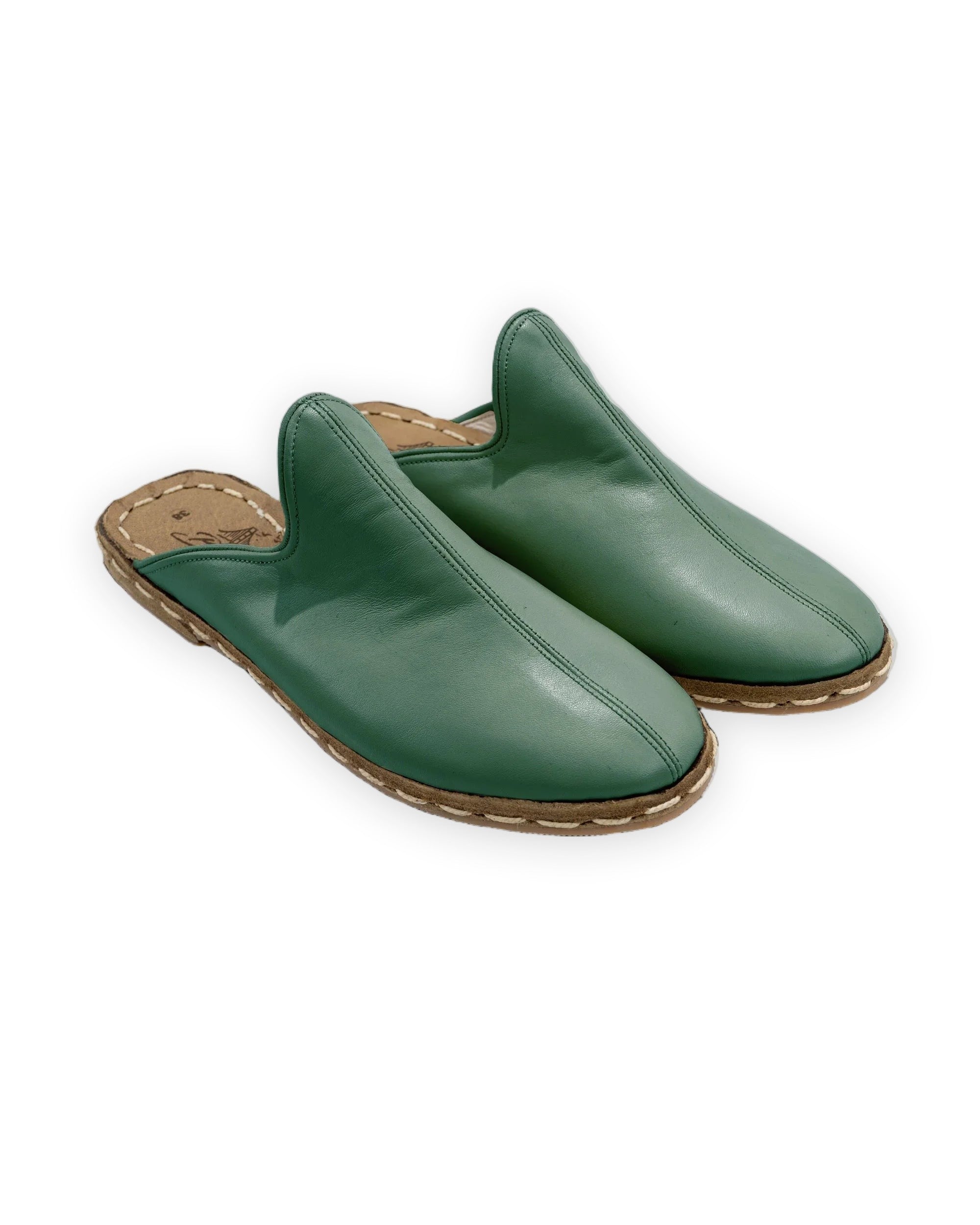 Women's Green Slippers - Handcrafted Calf Leather Wide Toe Box | Bespoky