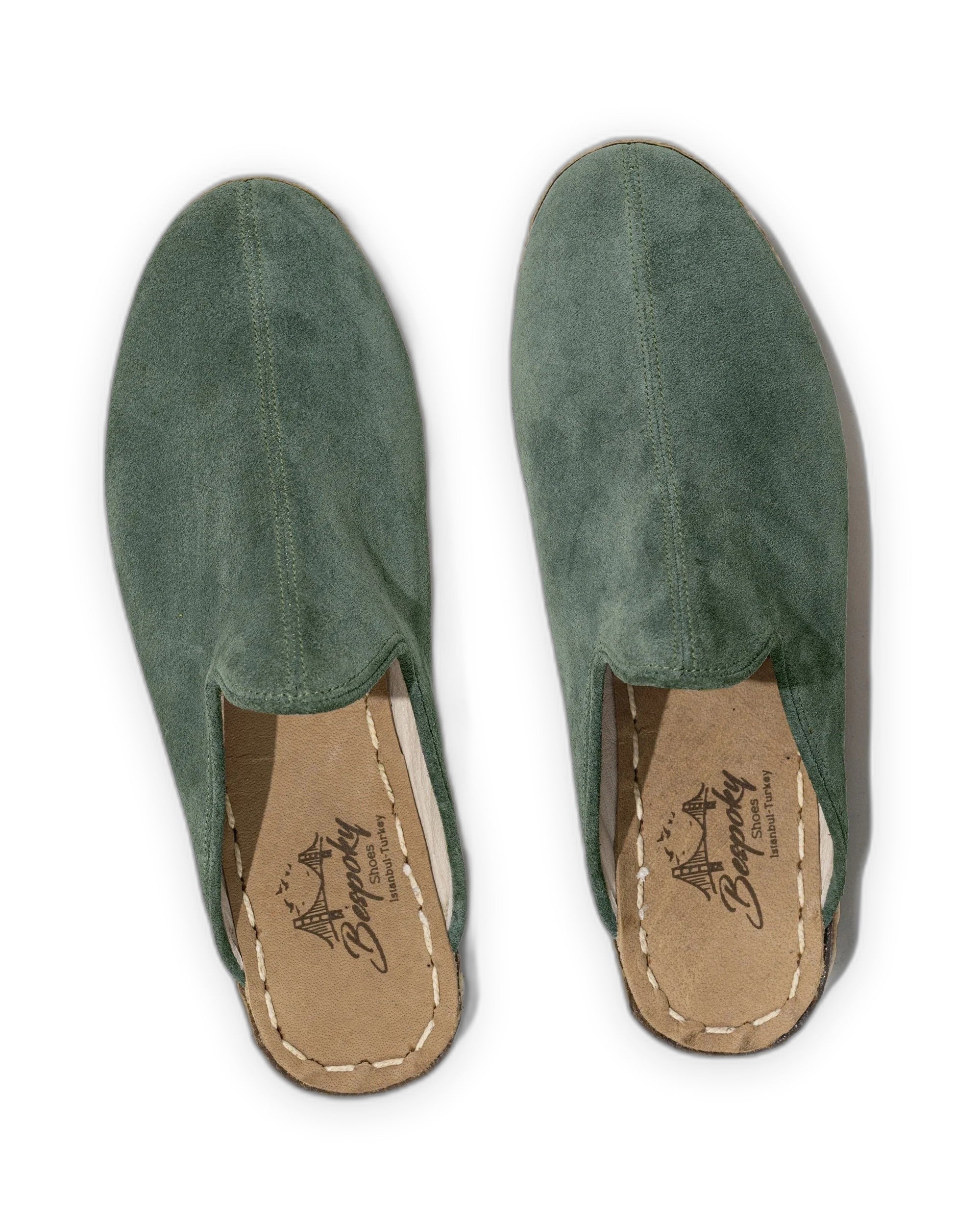 Side view Green Suede Slippers - Calf Leather Zero Drop | Bespoky