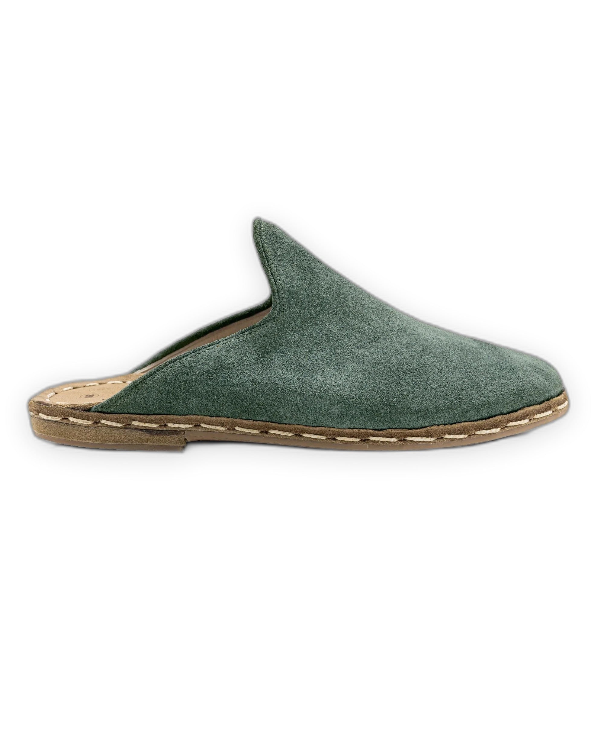 Side view Green Suede Slippers - Calf Leather Zero Drop | Bespoky