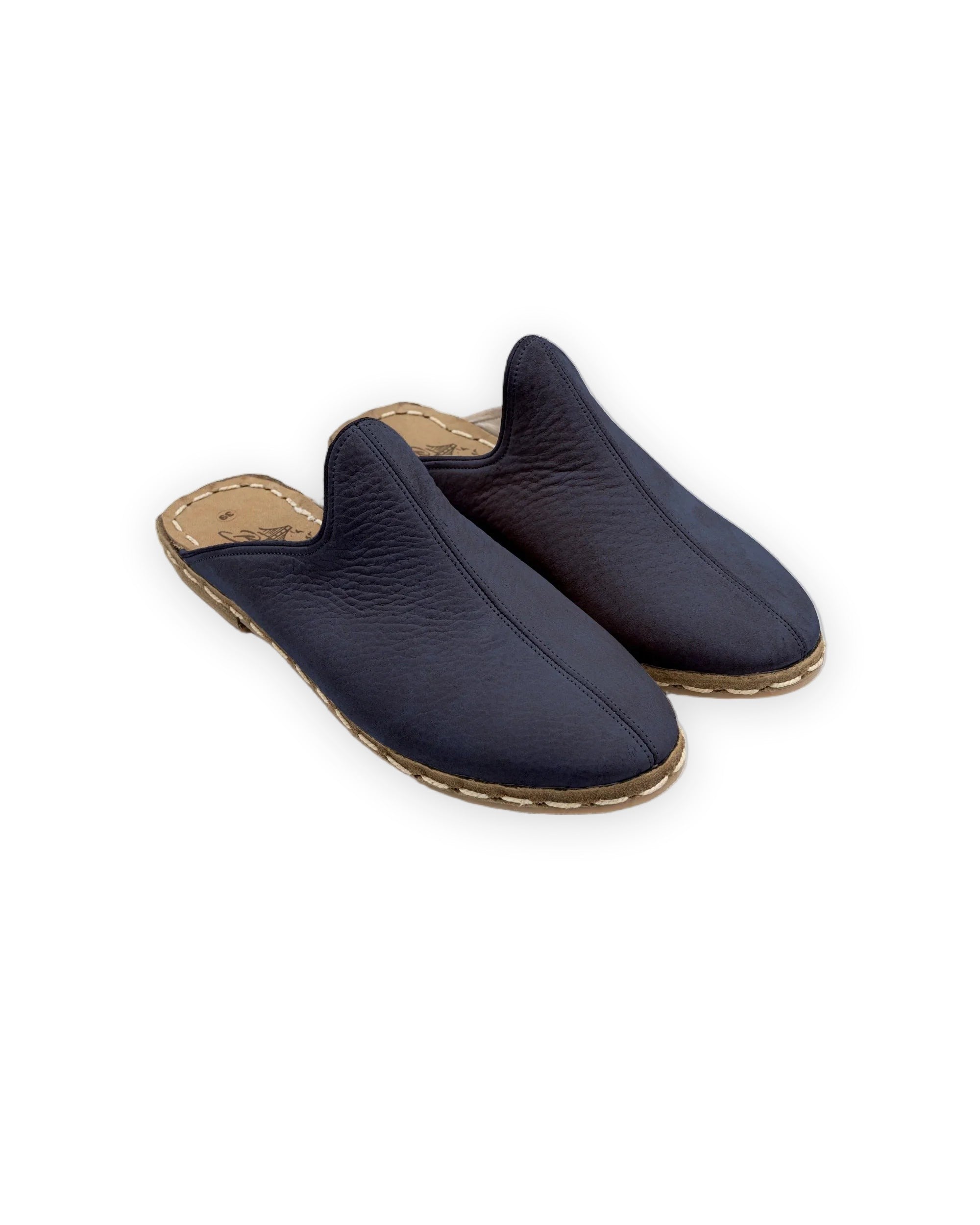 Women's Navy Blue Slippers - Handcrafted Calf Leather Wide Toe Box | Bespoky
