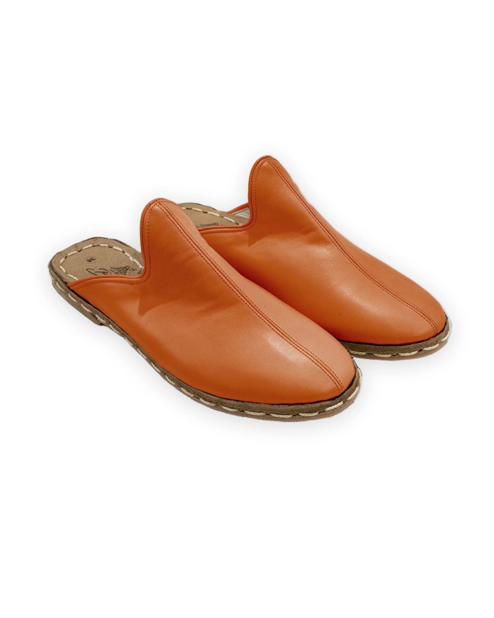 Women's Orange Slippers - Handcrafted Calf Leather Wide Toe Box | Bespoky
