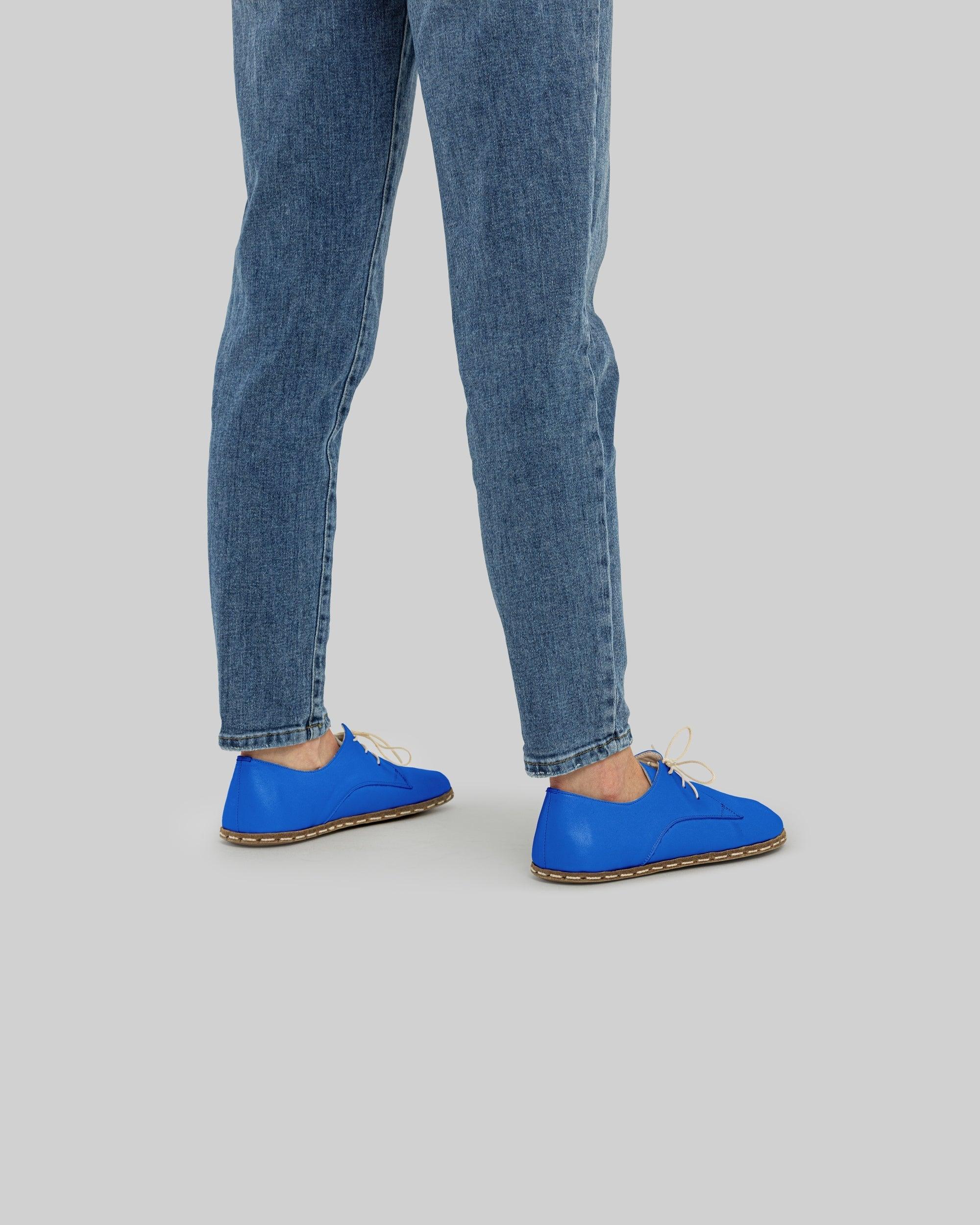 Pair Blue Oxford Shoes - Barefoot Wide Toe Calf Leather | Bespoky