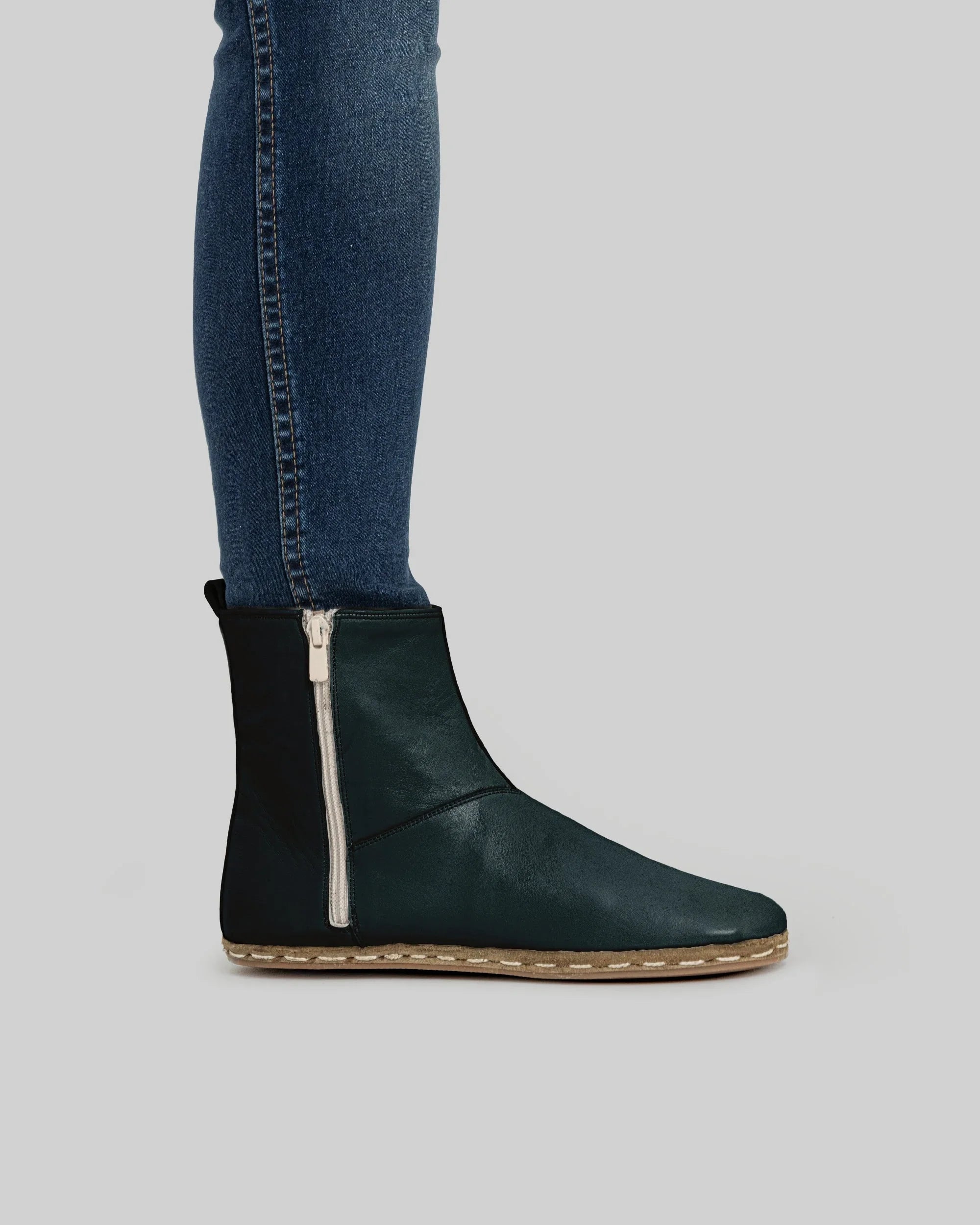 Pair Dark Green Chelsea Boots - Barefoot Wide Toe Calf Leather | Bespoky