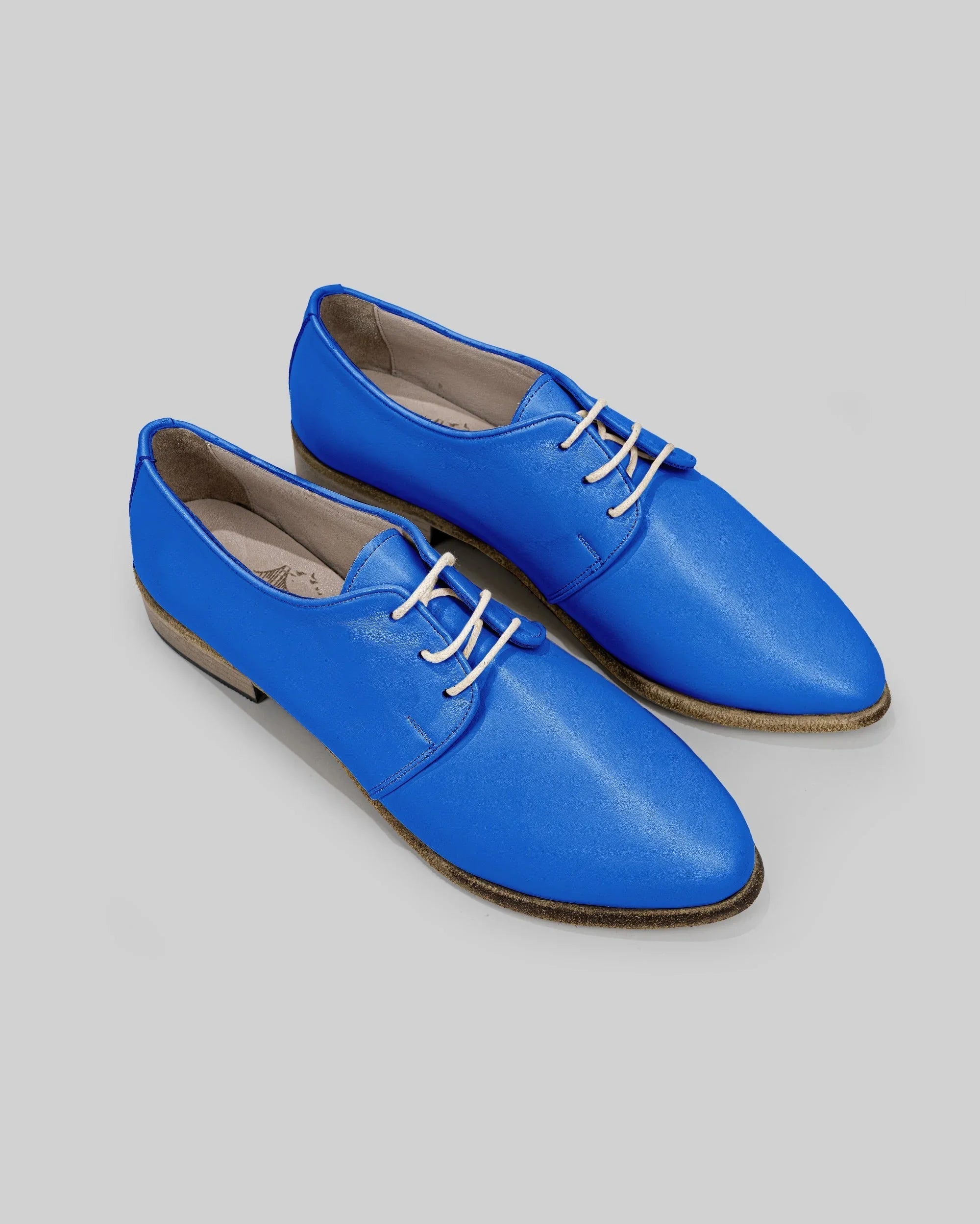 Women's Blue Pointed Toe Oxford - Handcrafted Calf Leather Wide Toe Box | Bespoky