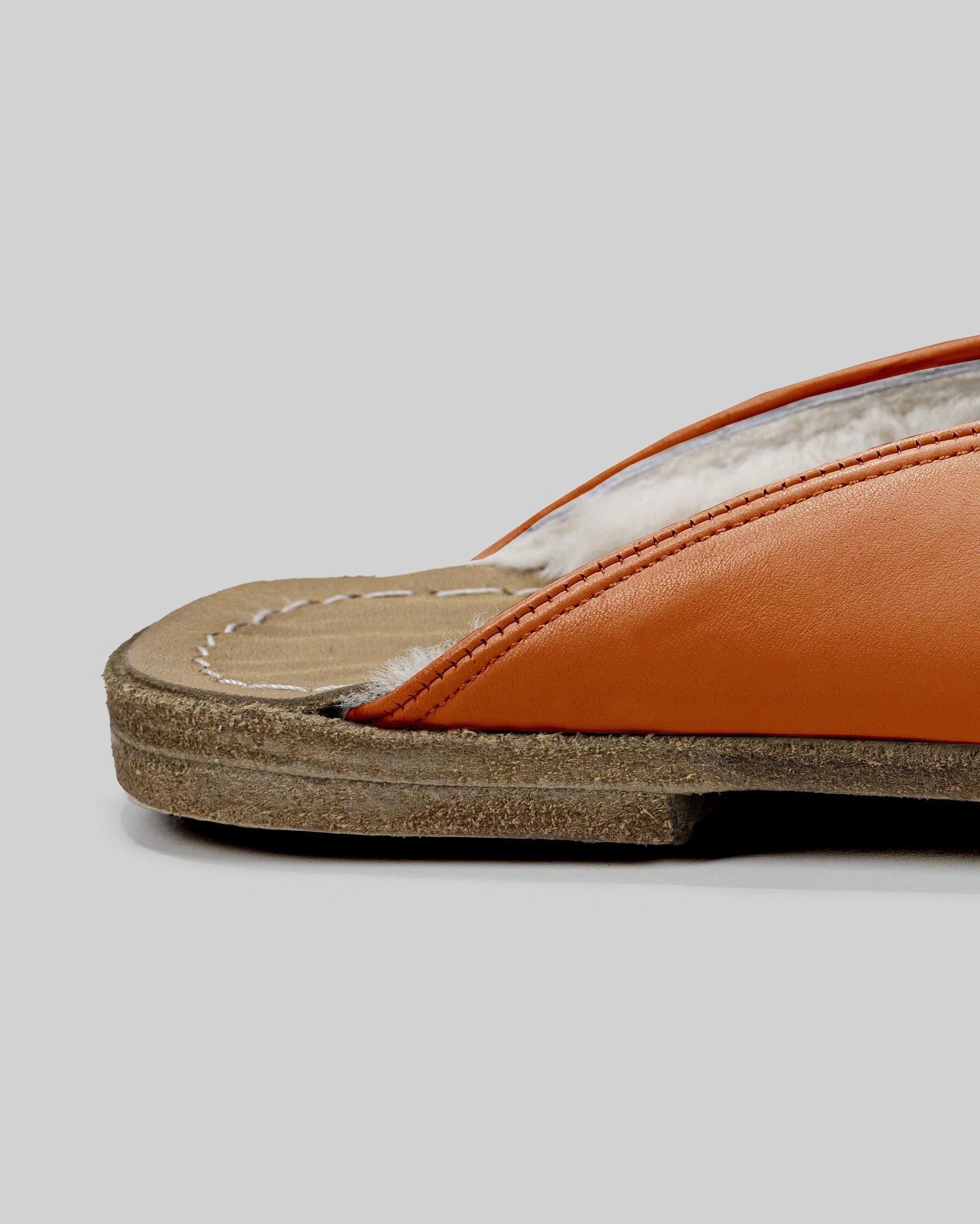 Pair Orange Shearling Slippers - Barefoot Wide Toe Calf Leather | Bespoky