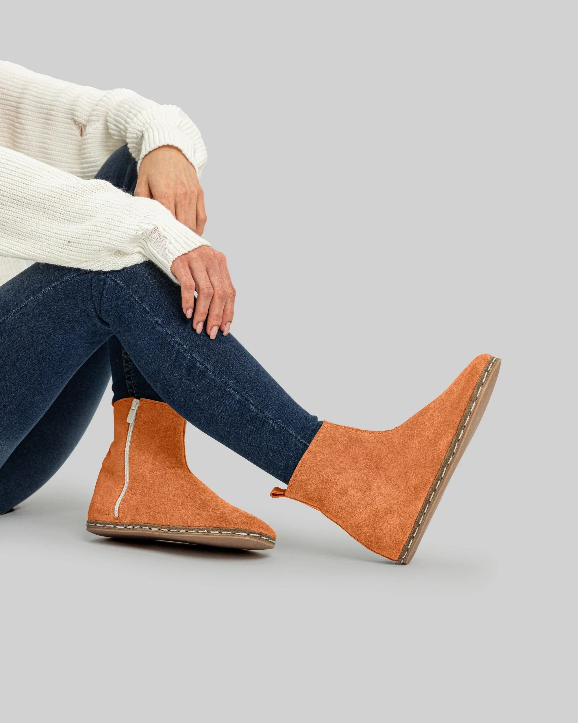 Women's Orange Chelsea Boots - Handcrafted Calf Leather Wide Toe Box | Bespoky