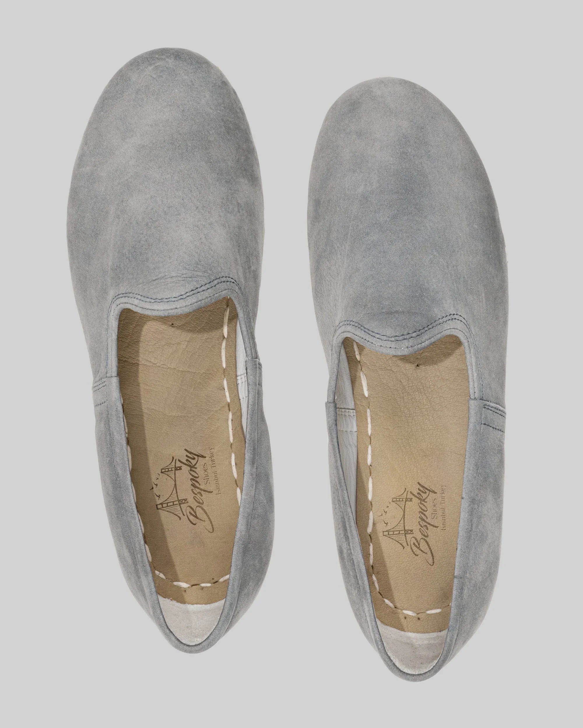 Side view Grey Nubuck Yemeni Shoes - Calf Leather Zero Drop | Bespoky