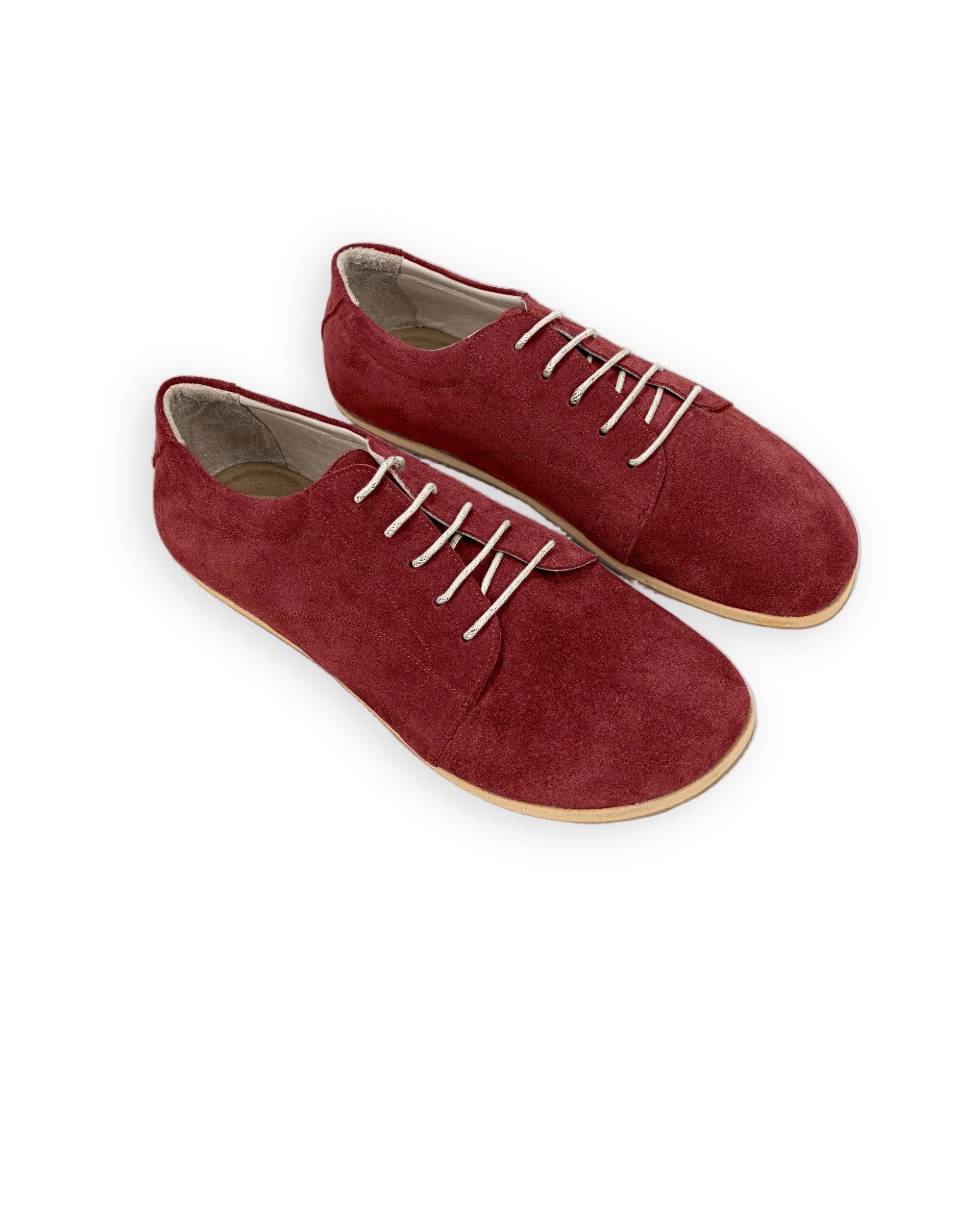 Men's Burgundy Suede Barefoot Sneaker - Handcrafted Calf Leather Wide Toe Box | Bespoky