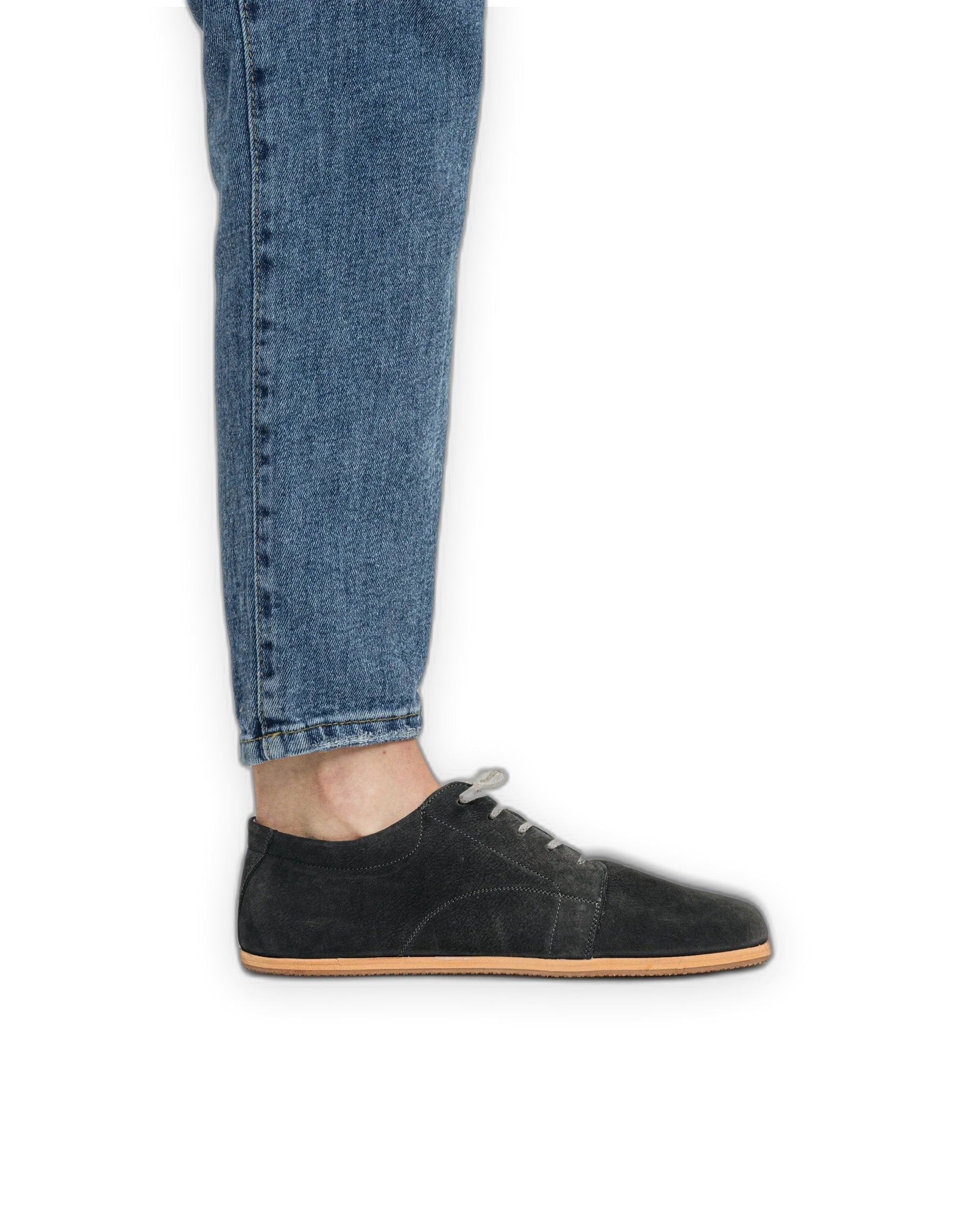 Close-up calf leather - Smoked Nubuck Barefoot Sneaker Detail | Bespoky