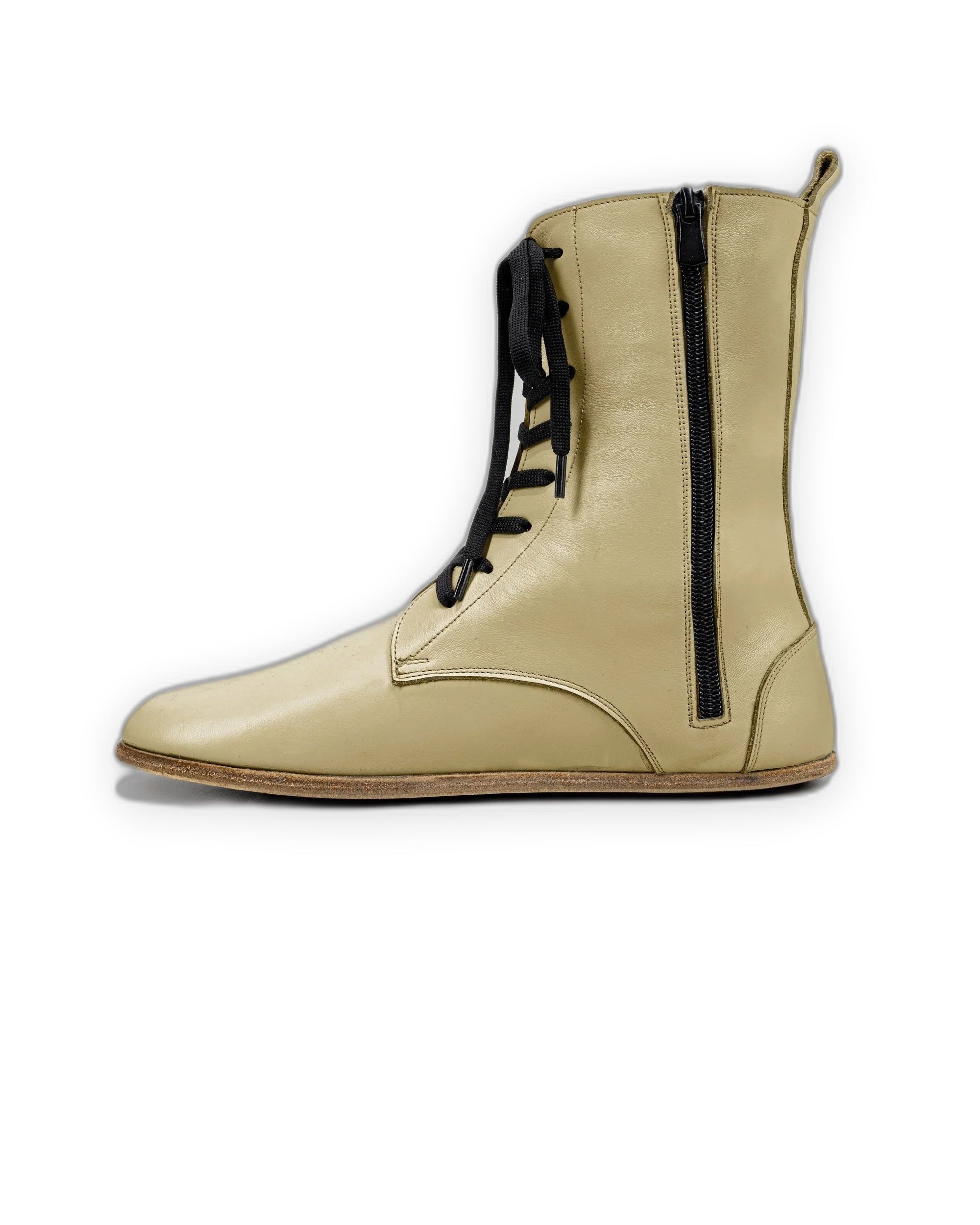 Close-up calf leather - Yellow Barefoot Boot Detail | Bespoky