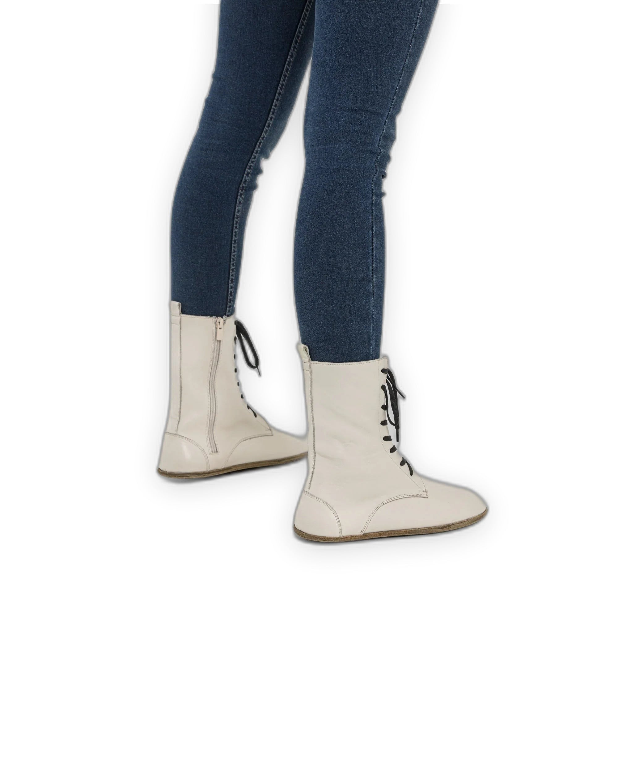 Close-up calf leather - Cream Barefoot Boot Detail | Bespoky