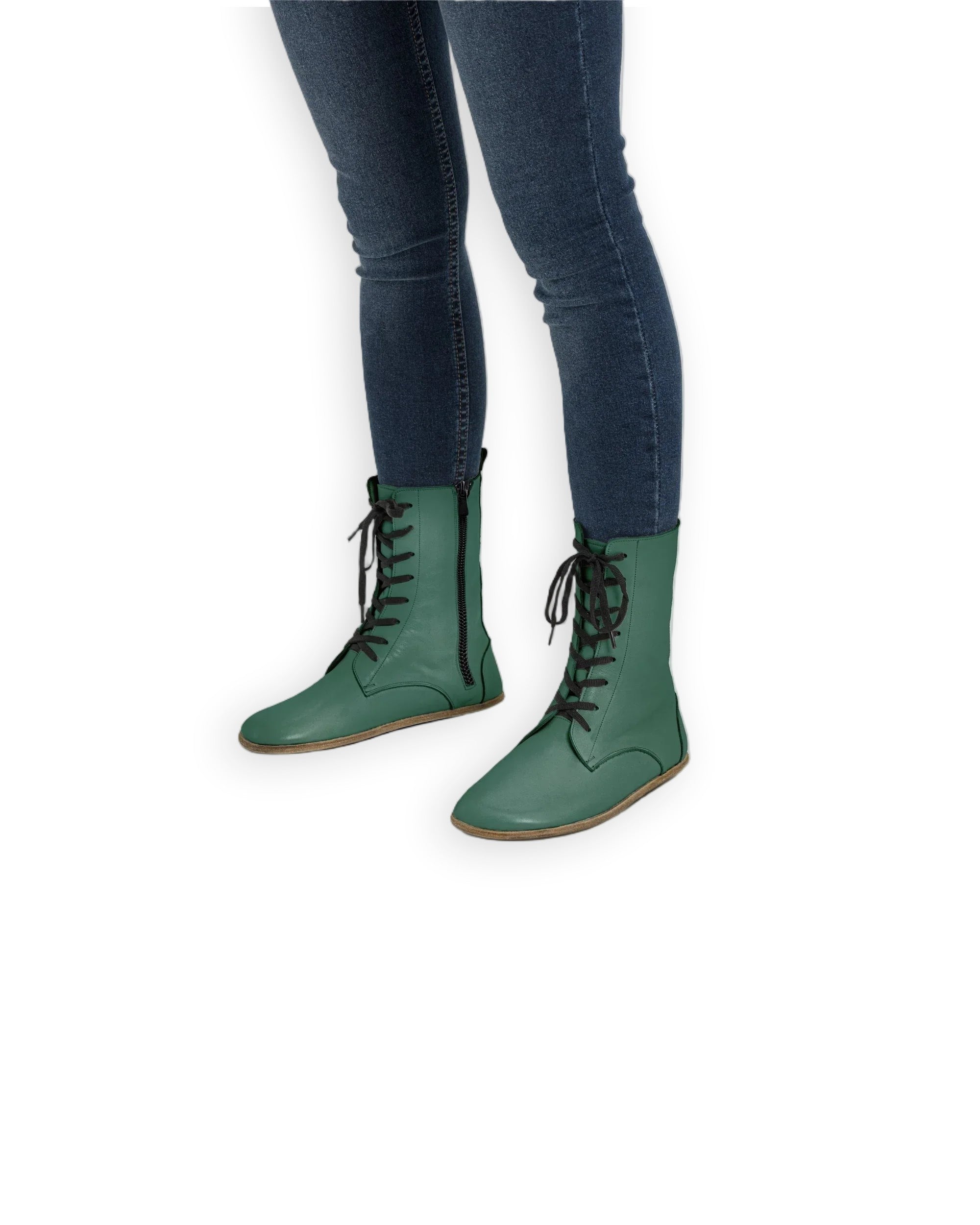 Women's Green Barefoot Boot - Handcrafted Calf Leather Wide Toe Box | Bespoky