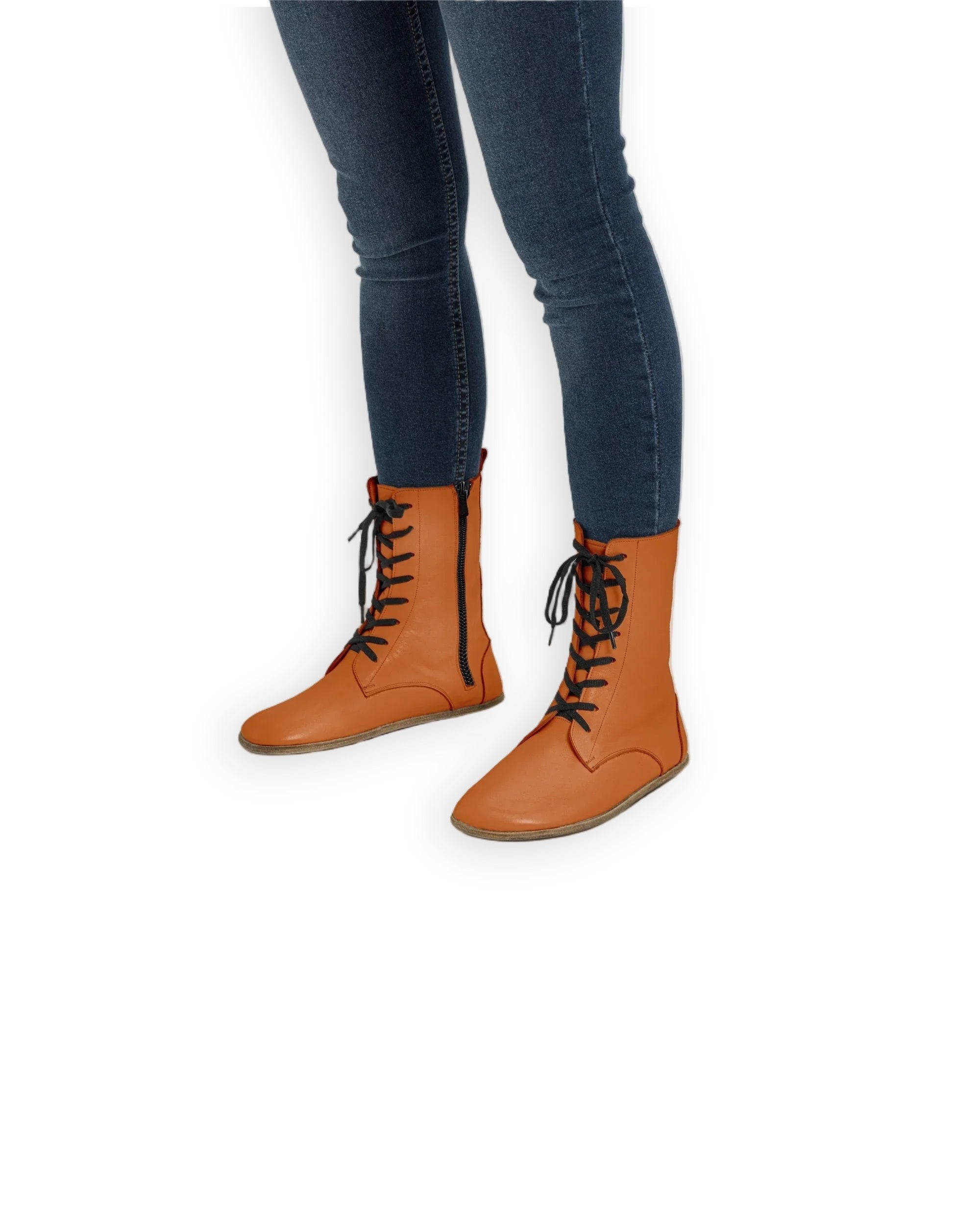 Women's Orange Barefoot Boot - Handcrafted Calf Leather Wide Toe Box | Bespoky
