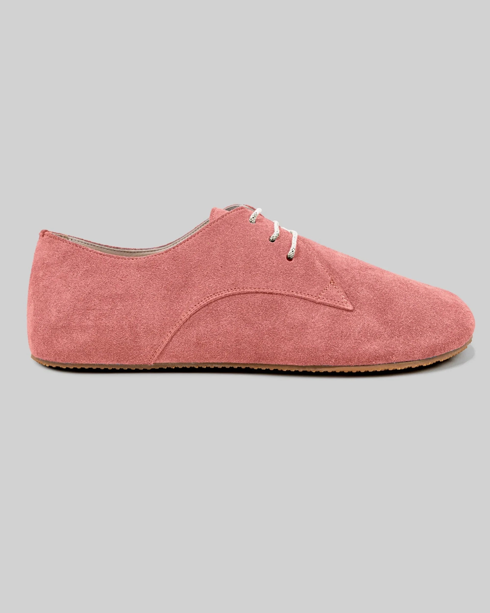 Side view Pink Suede Oxford Shoes - Calf Leather Zero Drop | Bespoky