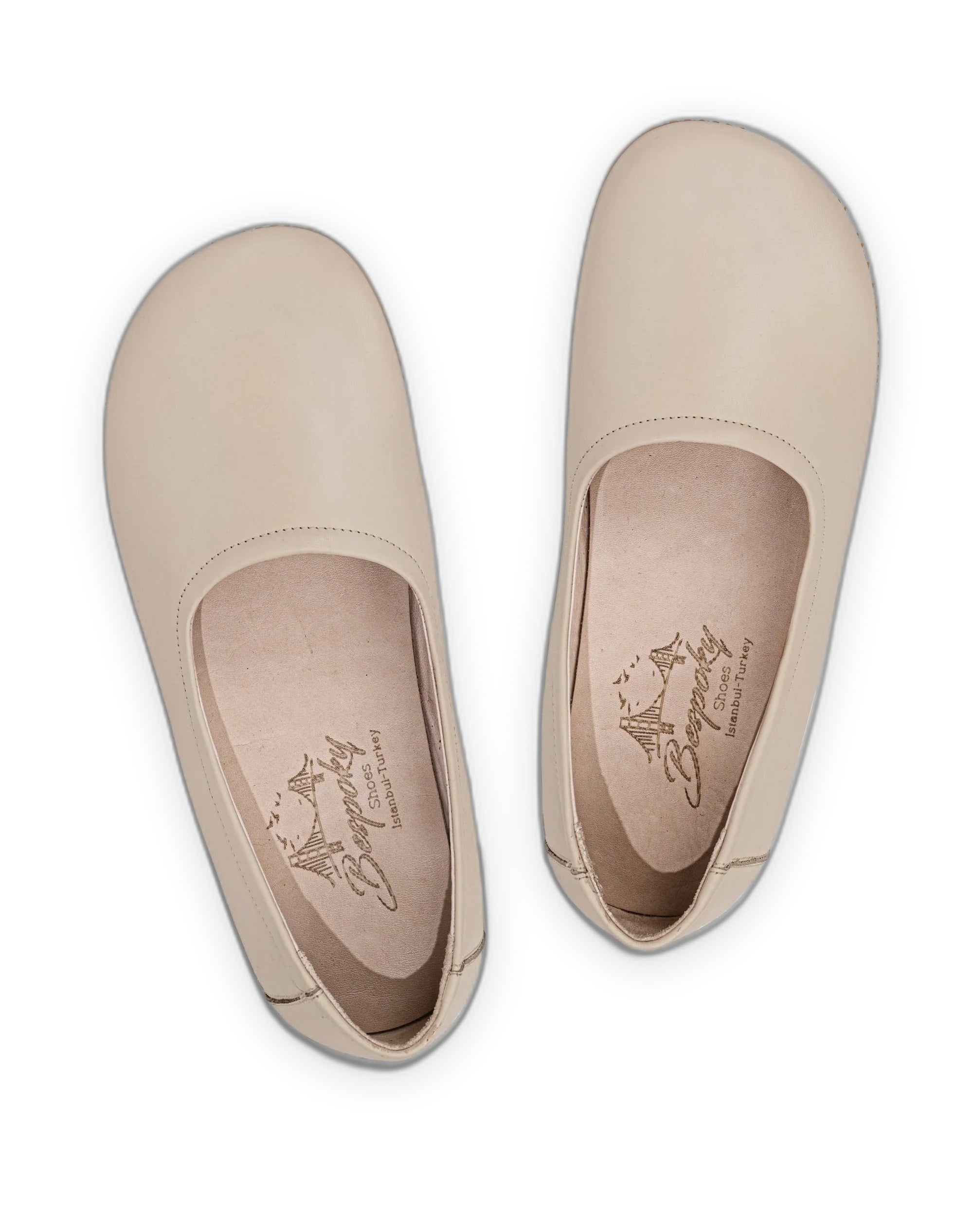 Side view Beige Ballet Flats - Calf Leather Zero Drop | Bespoky