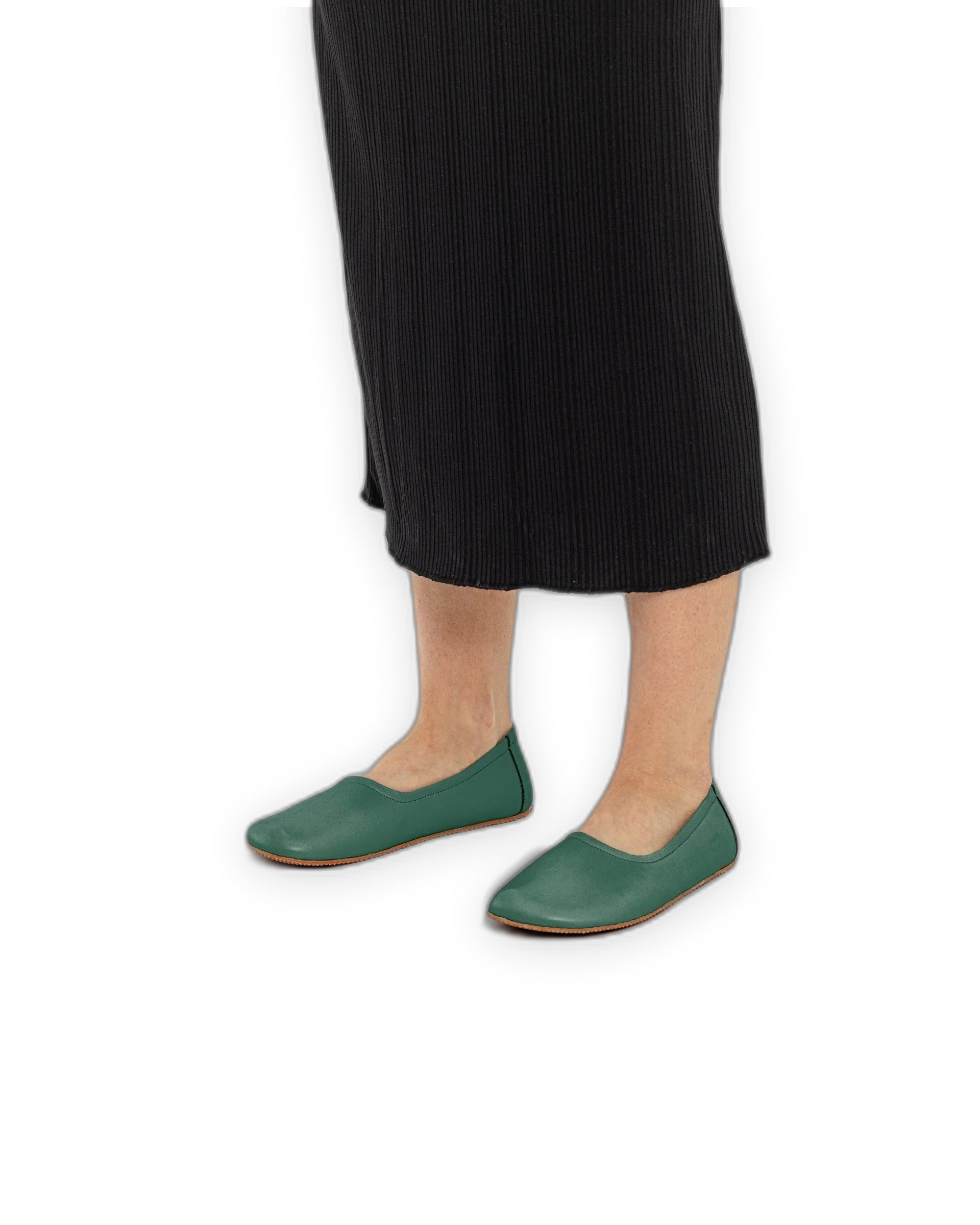 Pair Green Ballet Flats - Barefoot Wide Toe Calf Leather | Bespoky