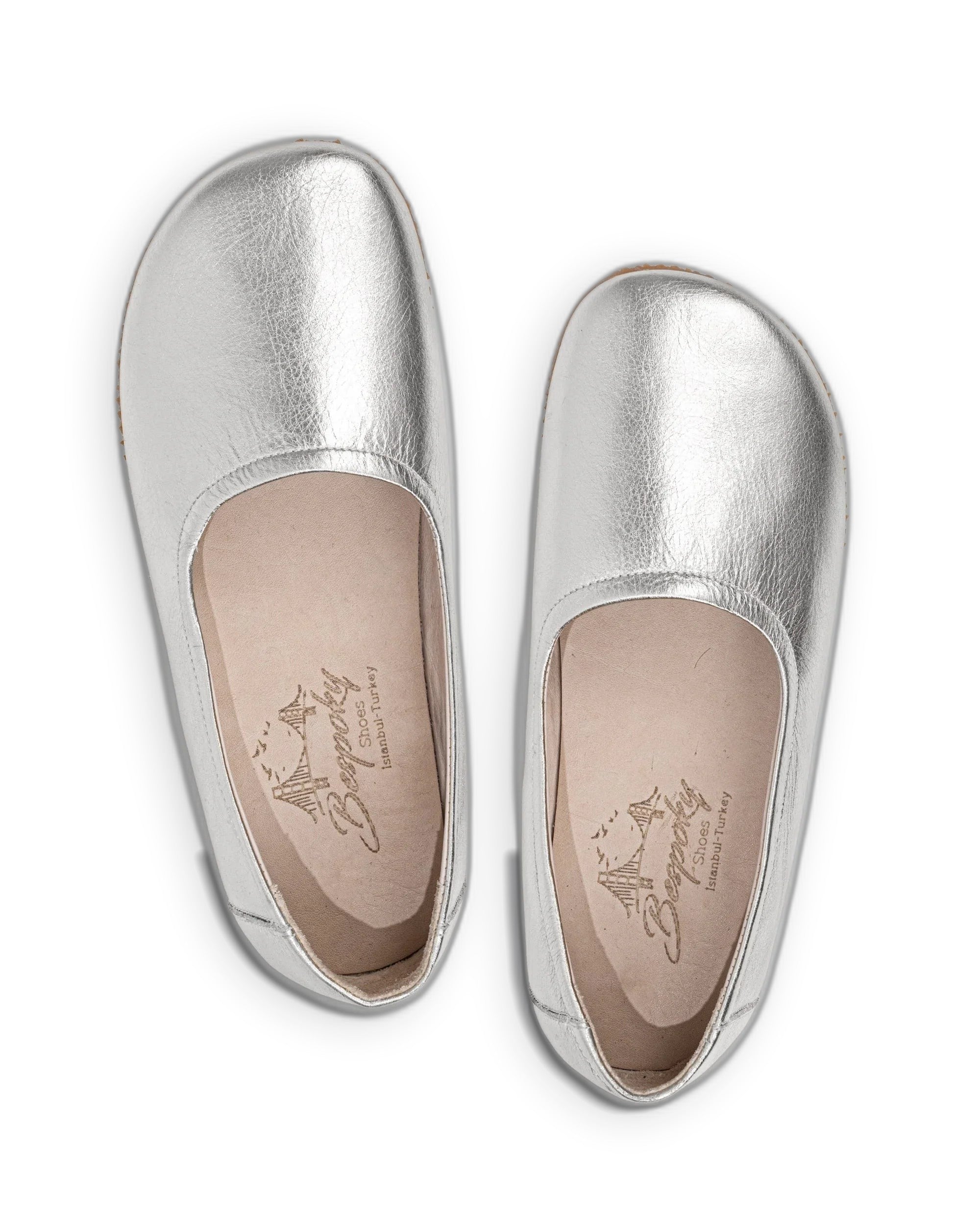 Side view Silver Ballet Flats - Calf Leather Zero Drop | Bespoky