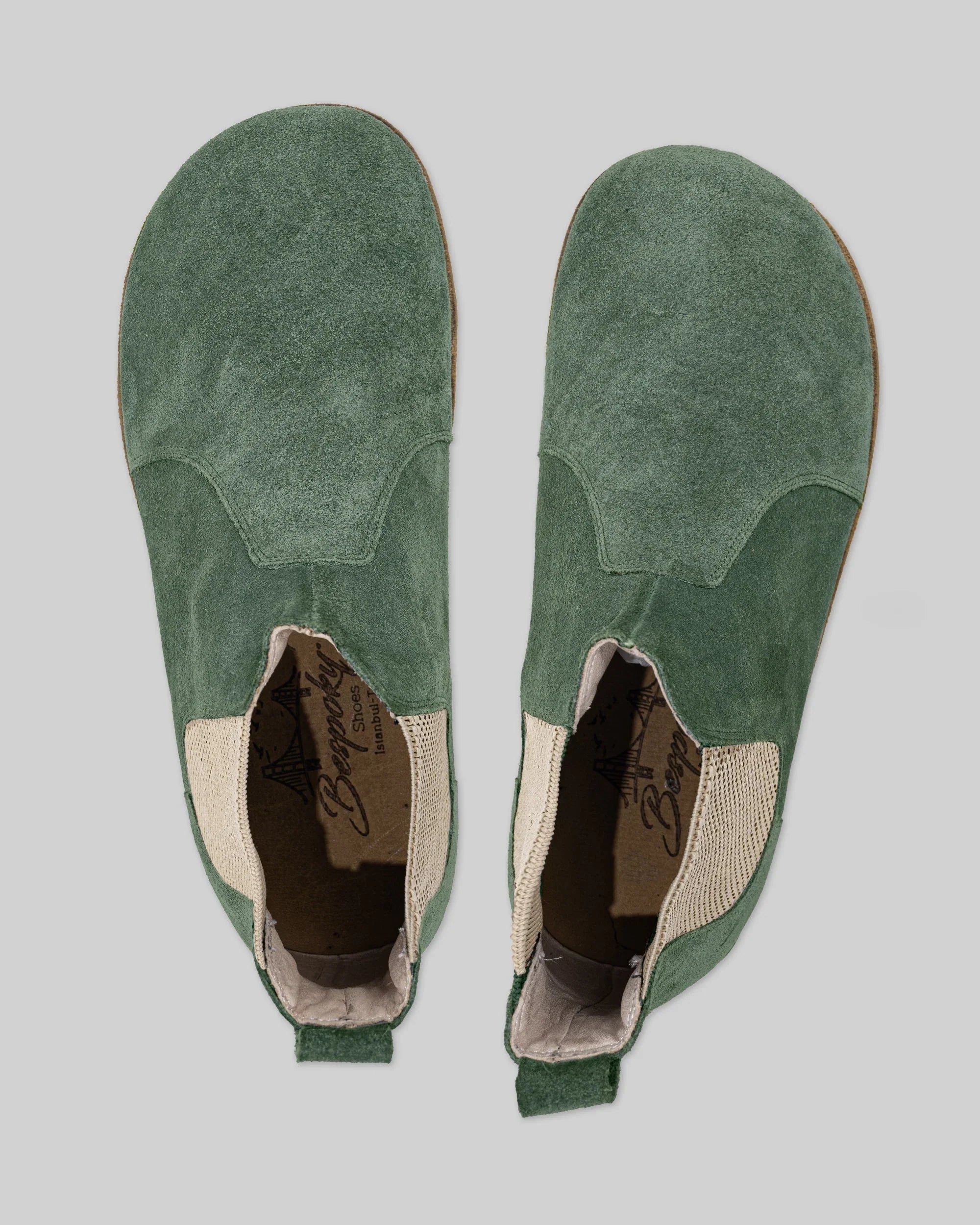 Side view Green Suede Chelsea Boots - Calf Leather Zero Drop | Bespoky