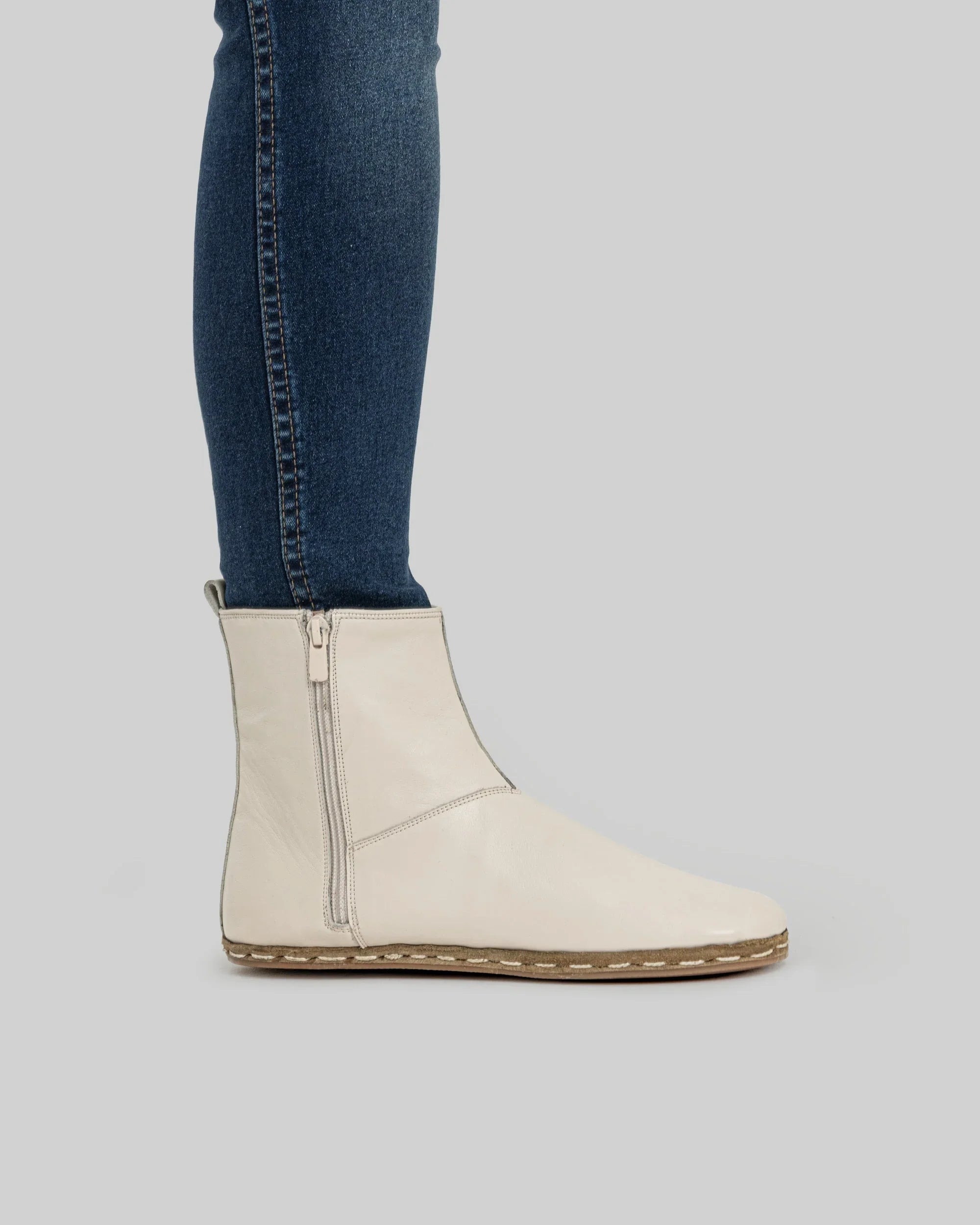 Side view Cream Chelsea Boots - Calf Leather Zero Drop | Bespoky