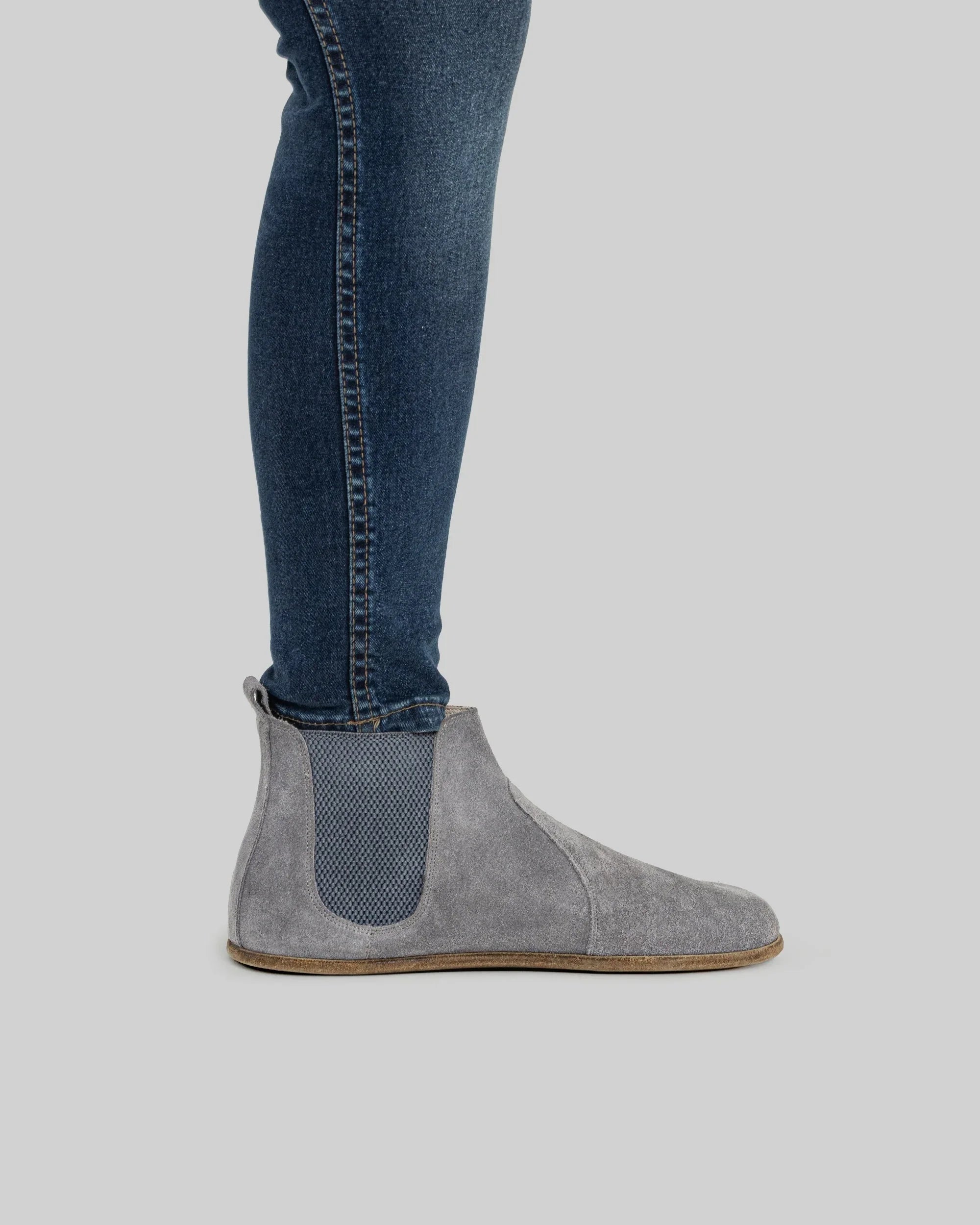 Back view Grey Suede Chelsea Boots - Calf Leather Handcrafted | Bespoky