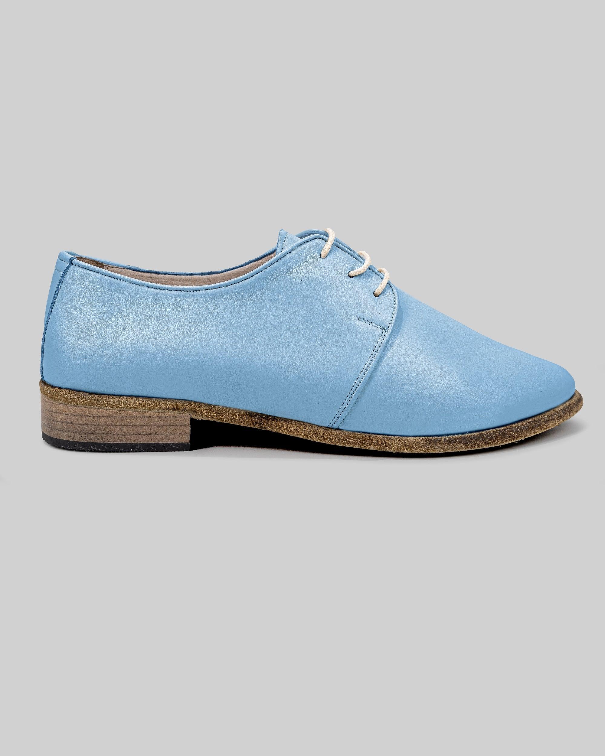 Side view Baby Blue Pointed Toe Oxford - Calf Leather Zero Drop | Bespoky