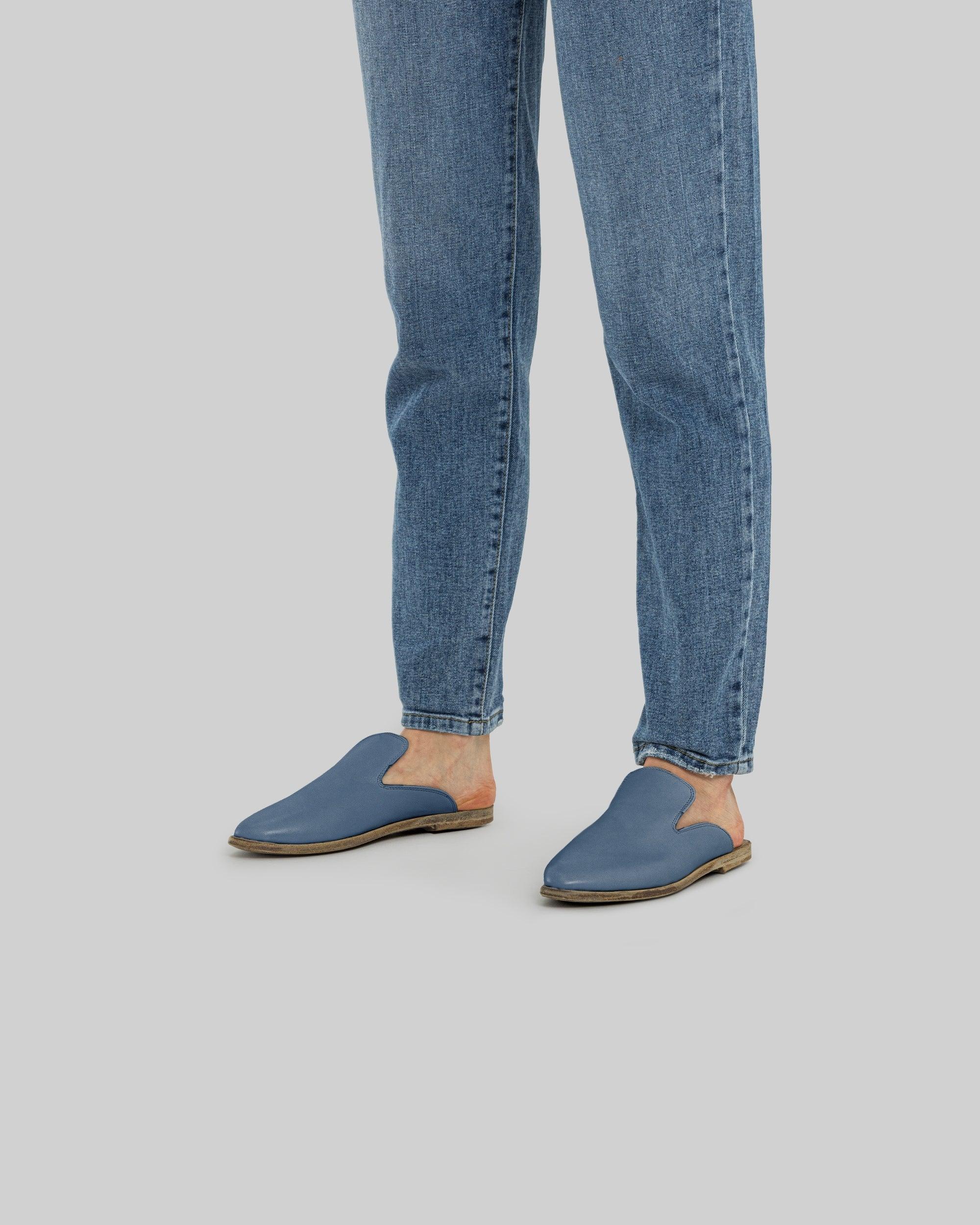 Back view Jean Blue Pointed Toe Mules - Calf Leather Handcrafted | Bespoky
