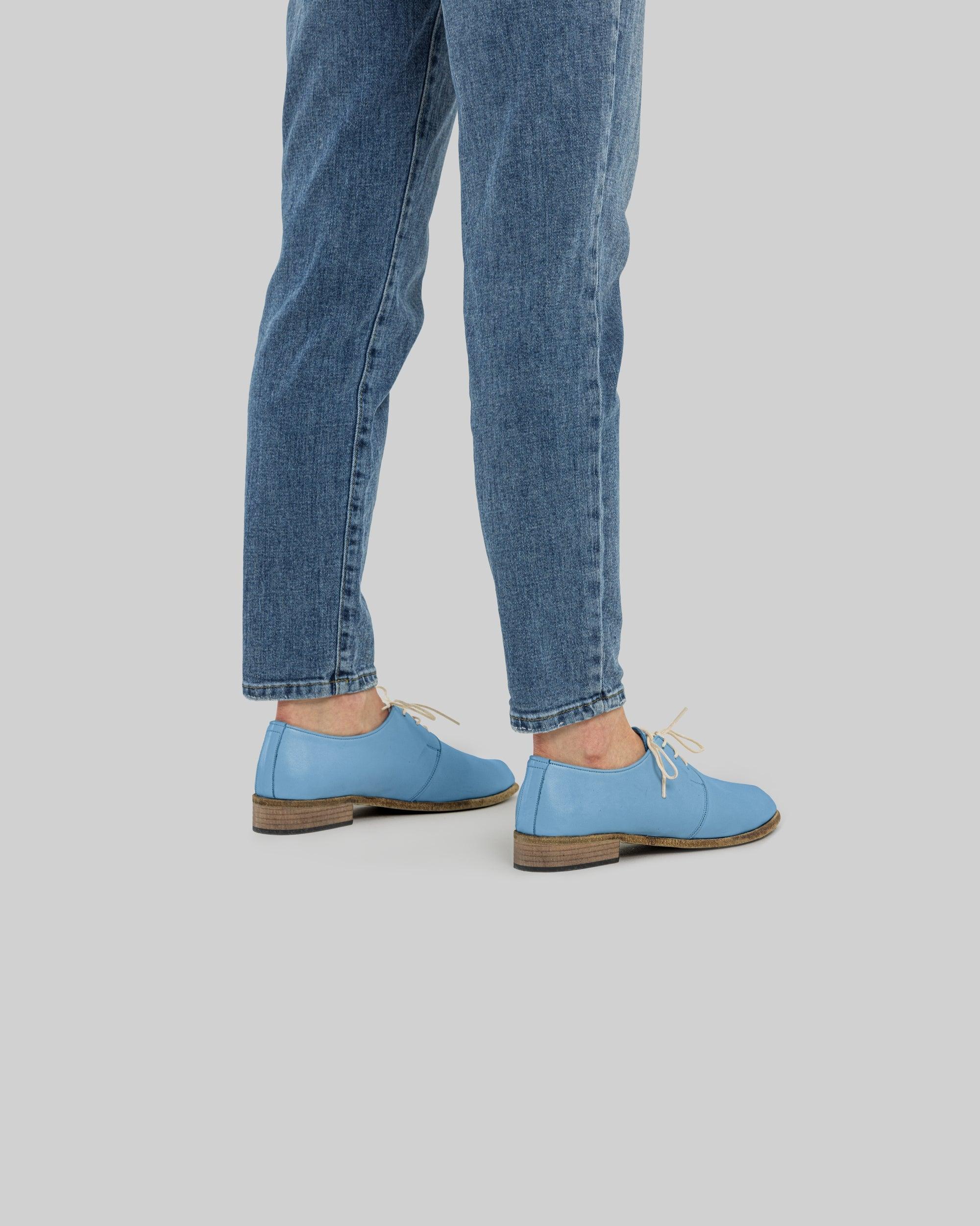Detail Baby Blue Pointed Toe Oxford - Handcrafted Calf Leather Turkey | Bespoky