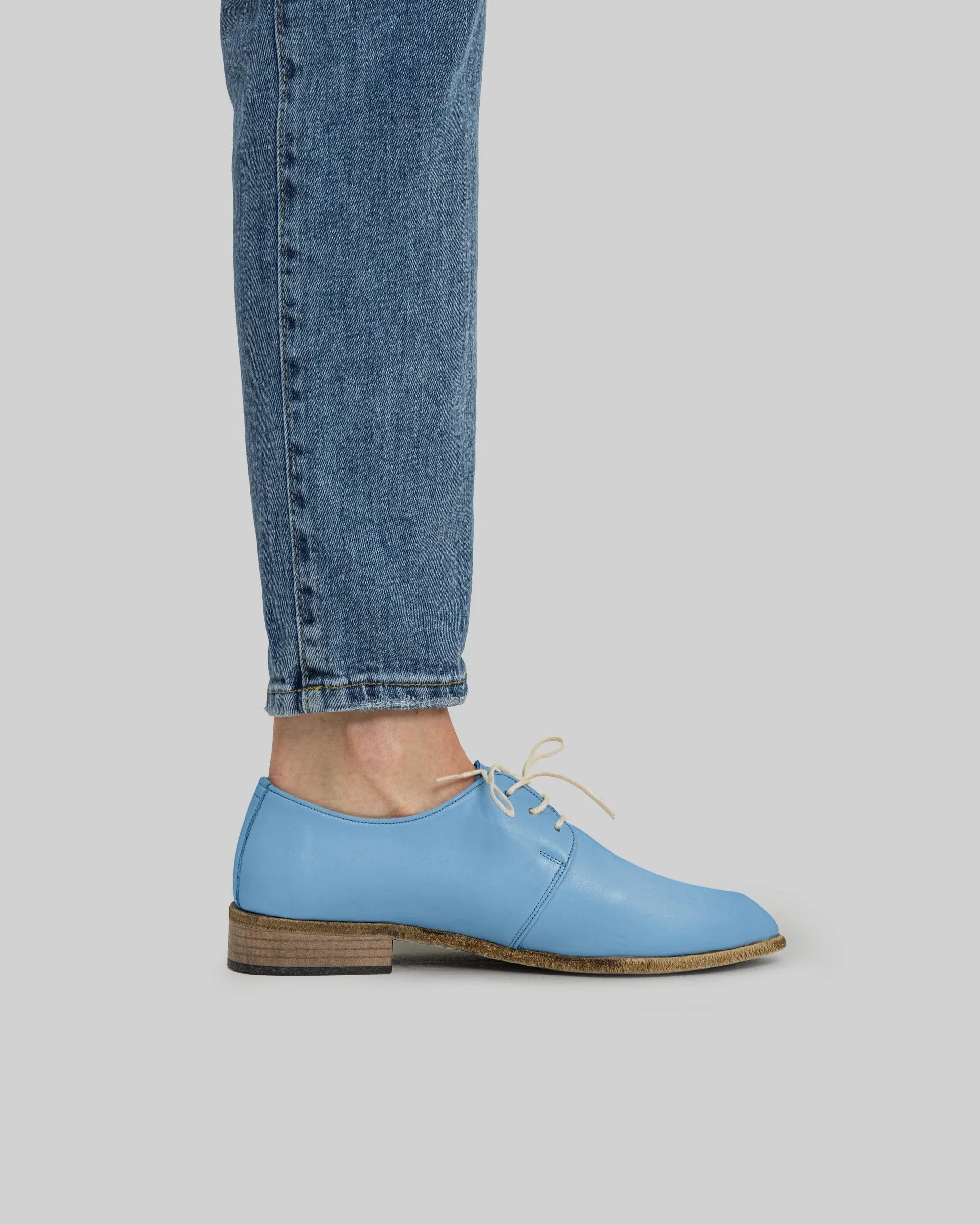 Pair Baby Blue Pointed Toe Oxford - Barefoot Wide Toe Calf Leather | Bespoky