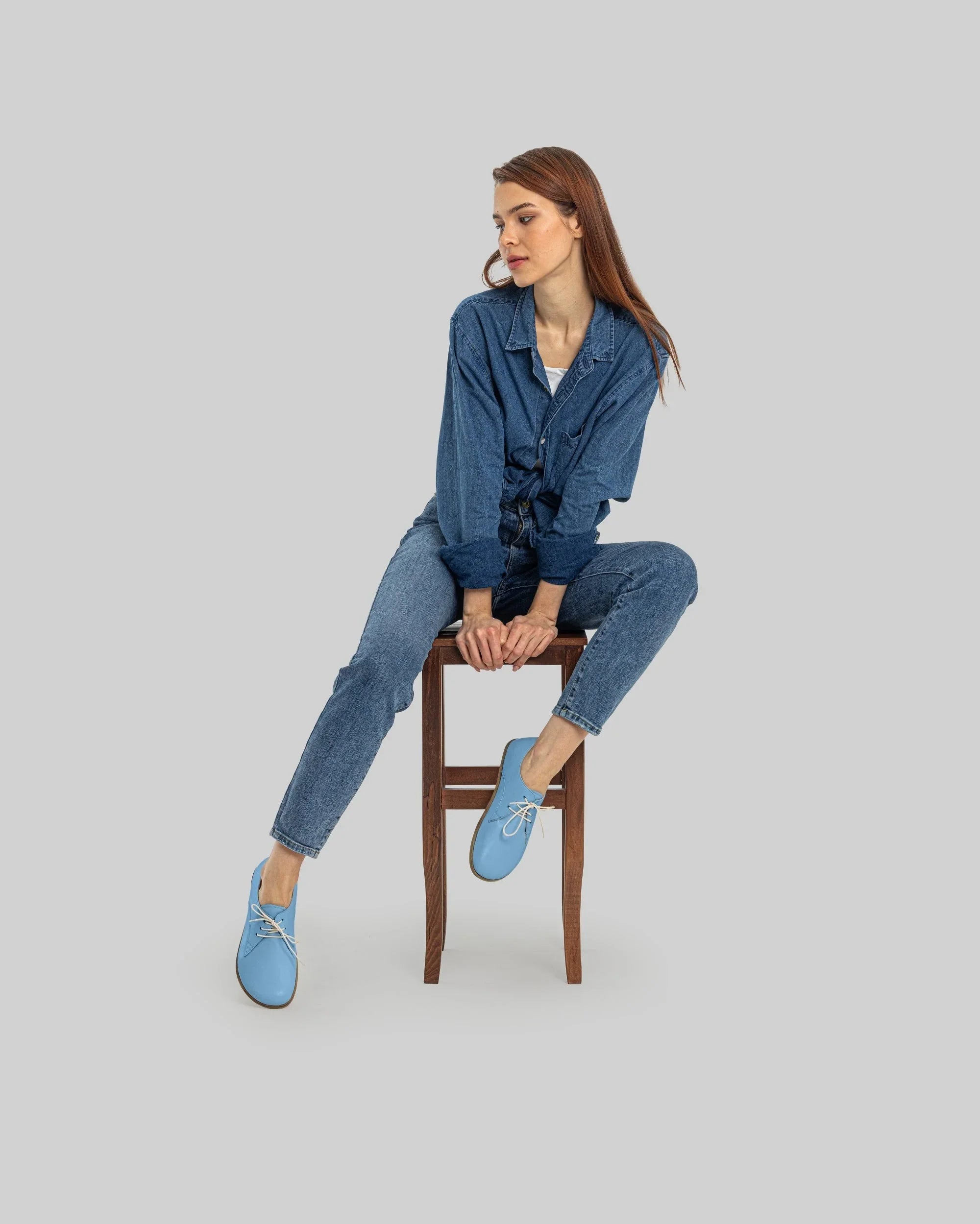 Back view Baby Blue Oxford Shoes - Calf Leather Handcrafted | Bespoky
