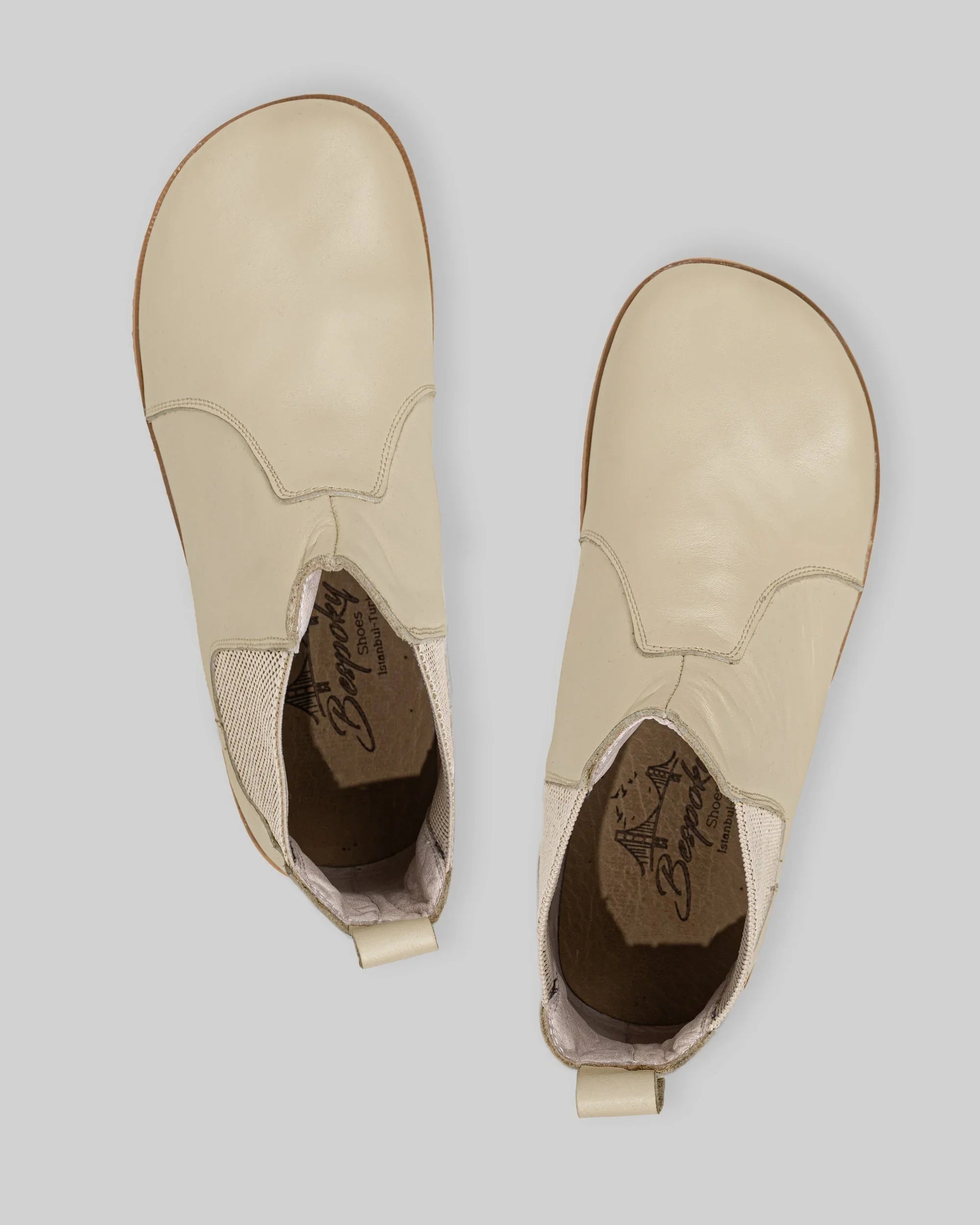 Pair Beige Chelsea Boots - Barefoot Wide Toe Calf Leather | Bespoky