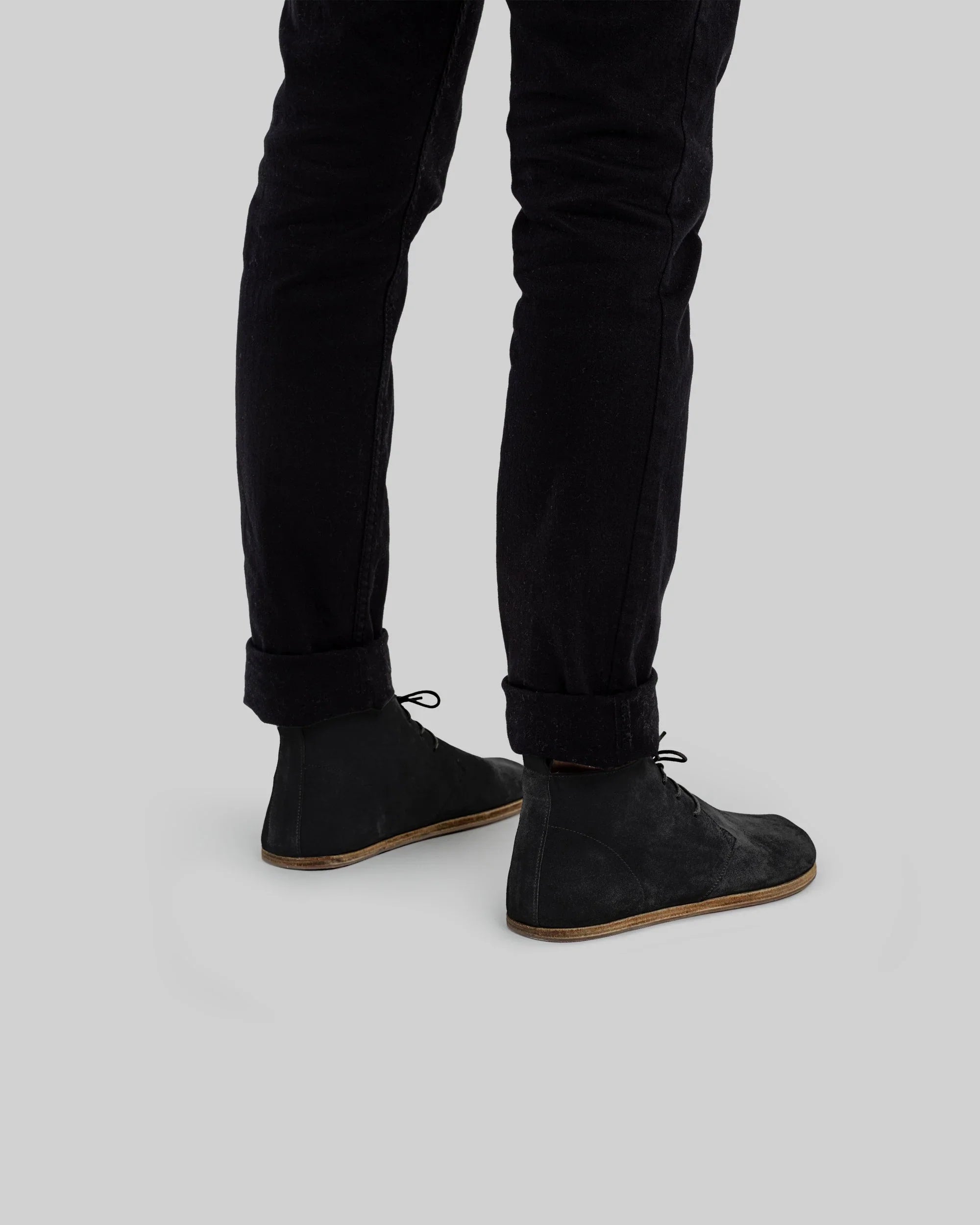 Pair Black Suede Ankle Boots - Barefoot Wide Toe Calf Leather | Bespoky