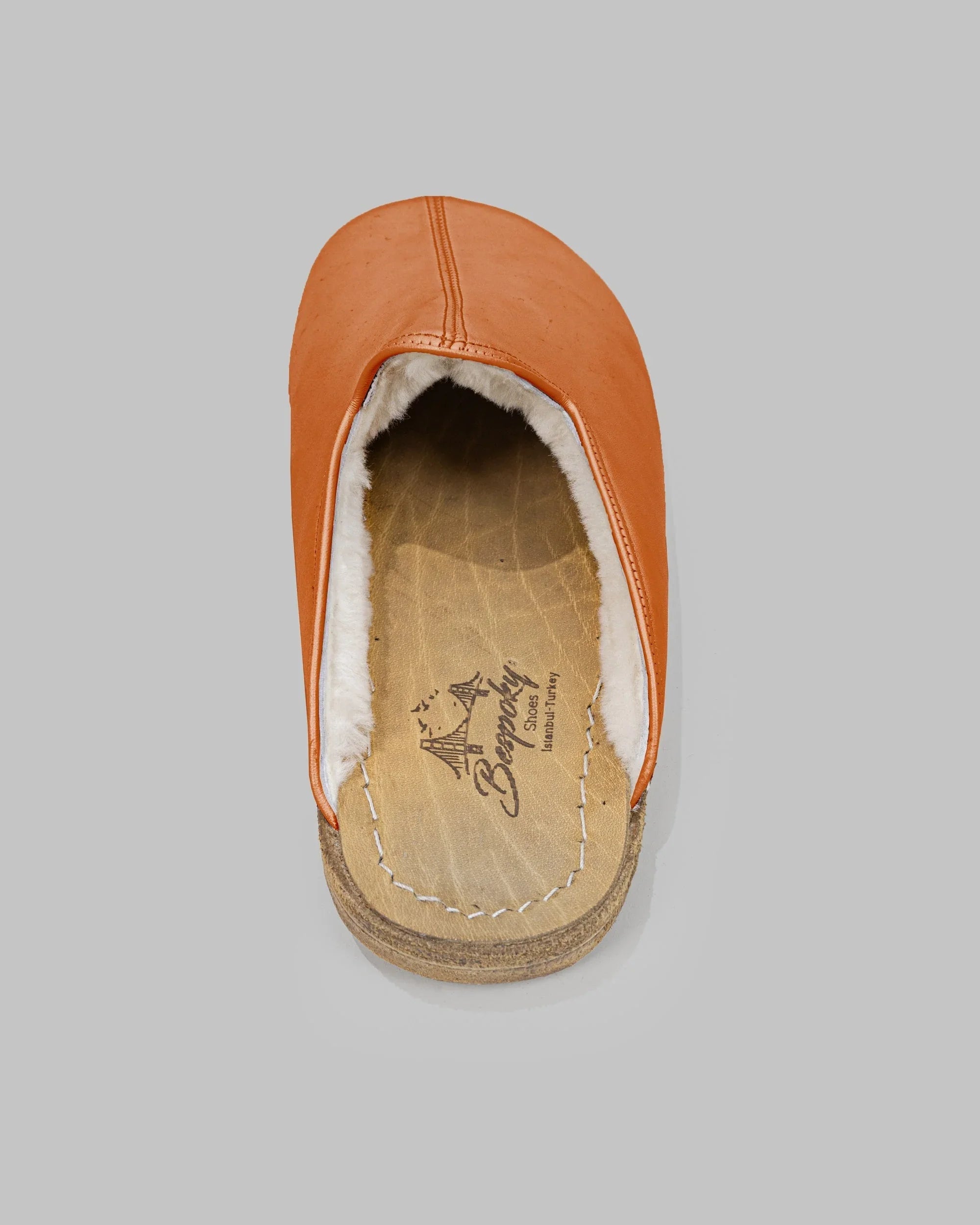 Back view Orange Shearling Slippers - Calf Leather Handcrafted | Bespoky