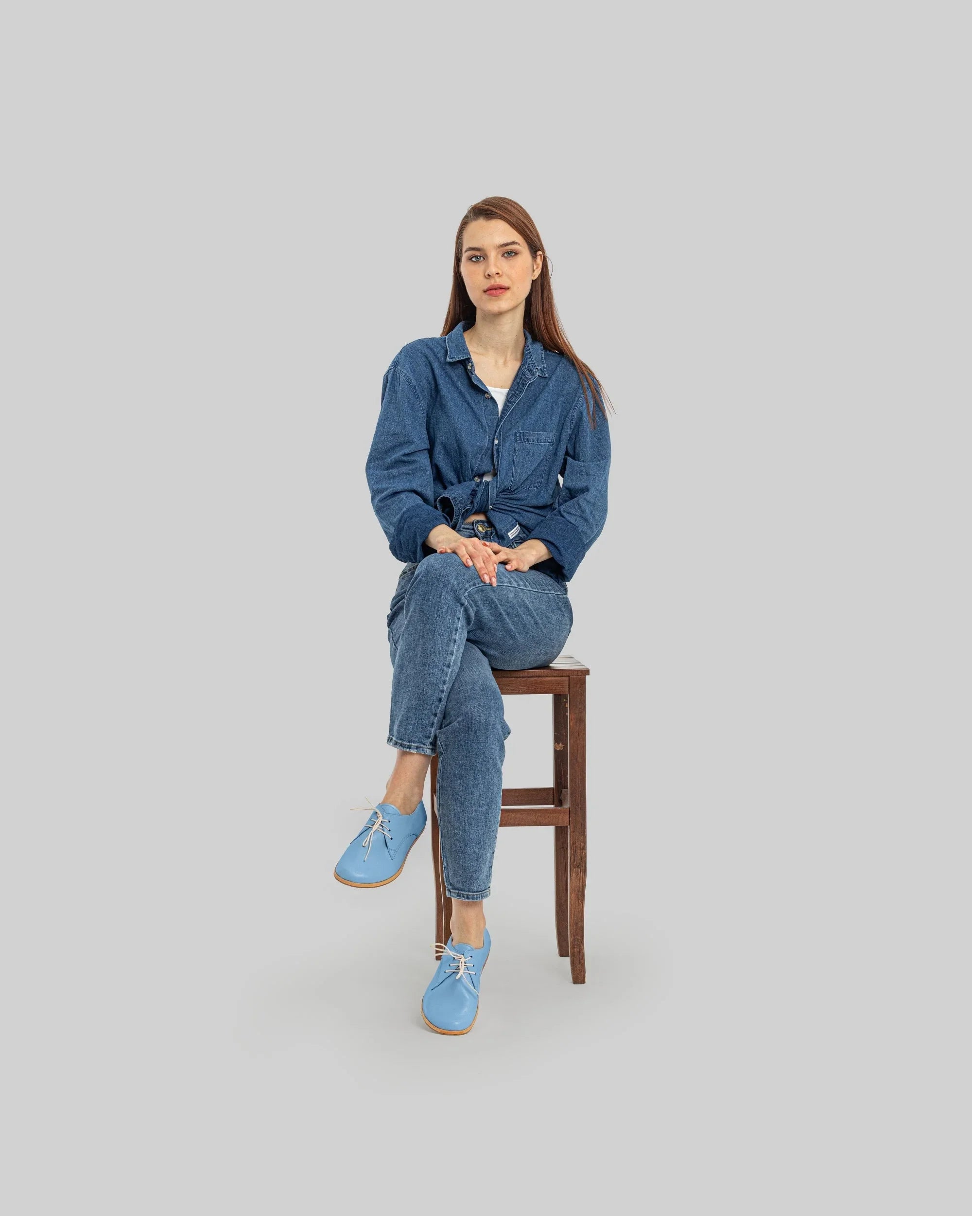 Pair Baby Blue Oxford Shoes - Barefoot Wide Toe Calf Leather | Bespoky
