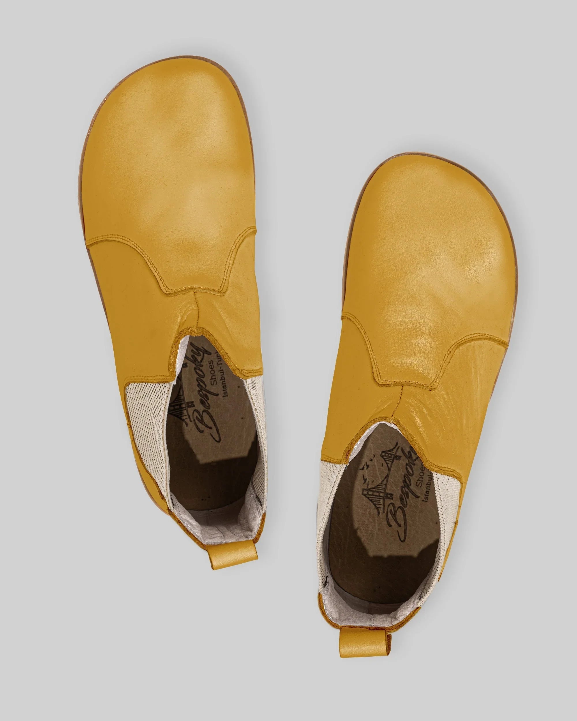 Side view Mustard Chelsea Boots - Calf Leather Zero Drop | Bespoky